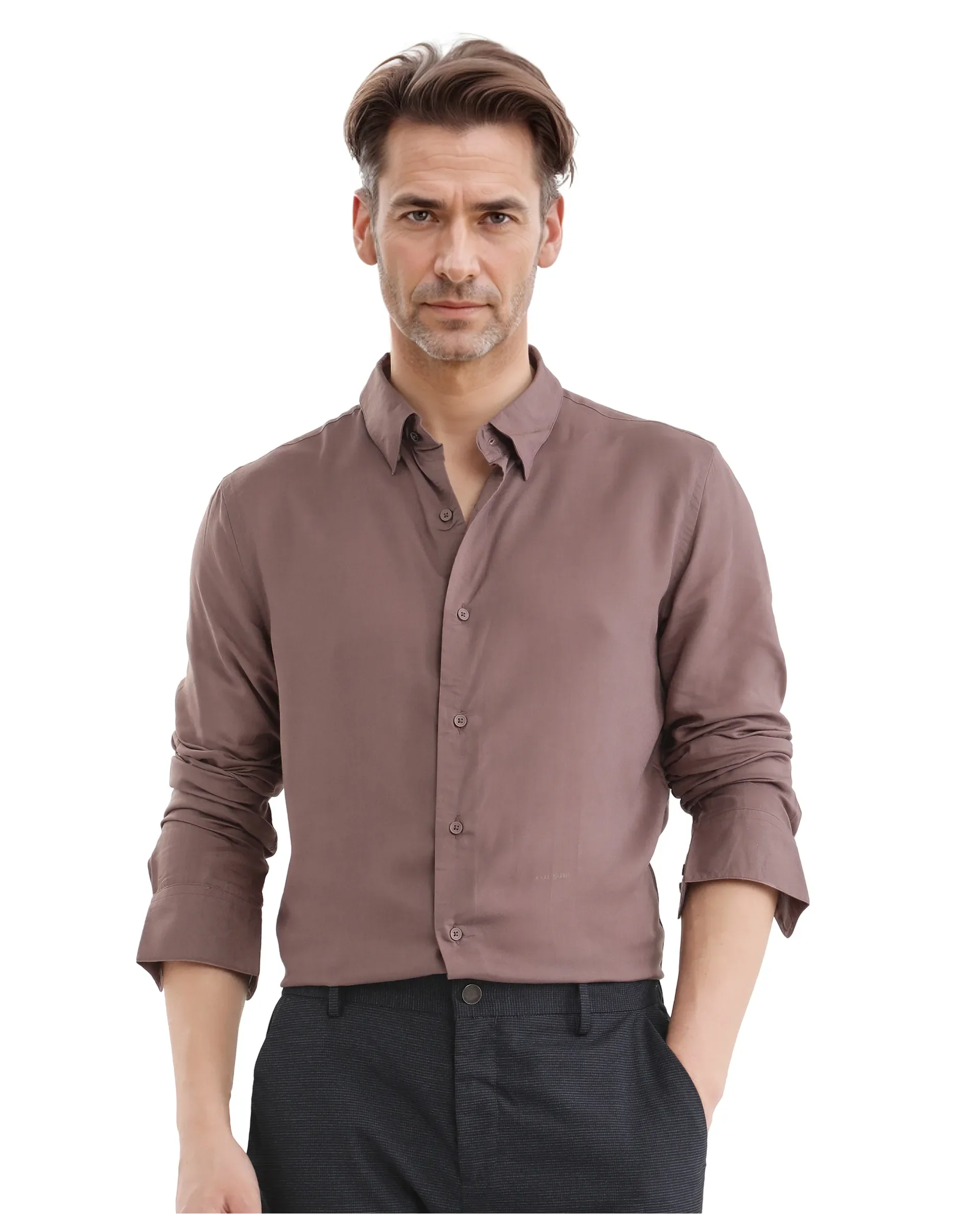 Rare Rabbit Men's Dub Dusky Purple Cotton Plain Regular Fit Full Sleeve Collared Shirt - Image 8