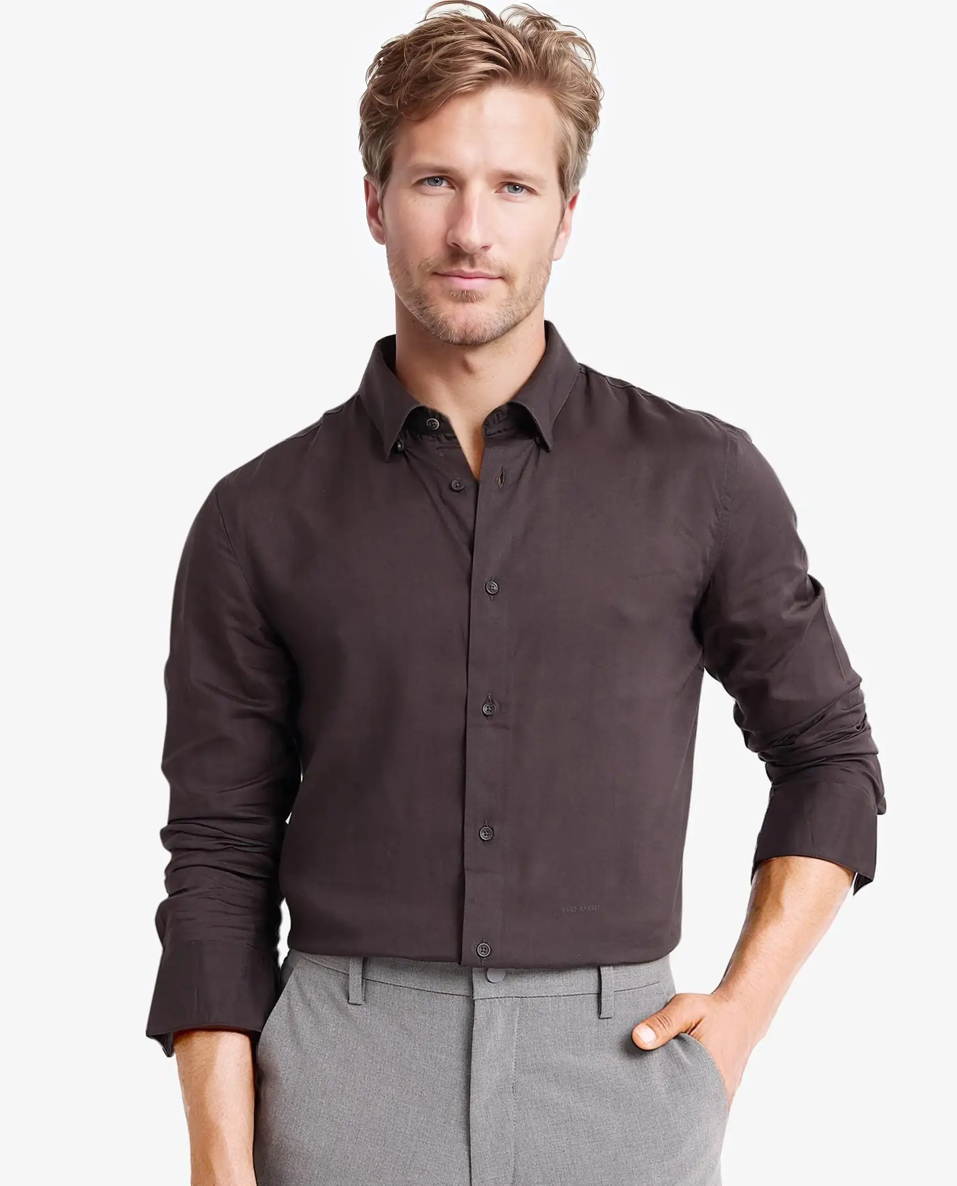 Rare Rabbit Men's Dub Grey Cotton Plain Regular Fit Full Sleeve Collared Shirt