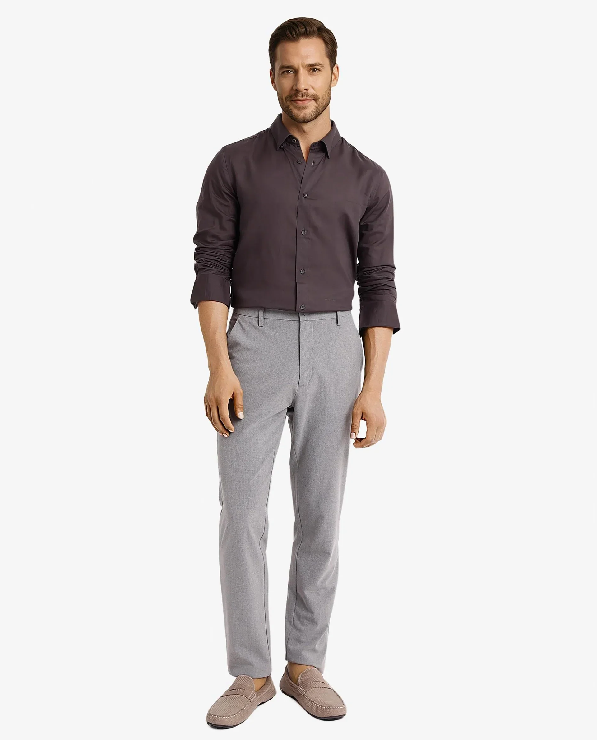 Rare Rabbit Men's Dub Grey Cotton Plain Regular Fit Full Sleeve Collared Shirt - Image 2