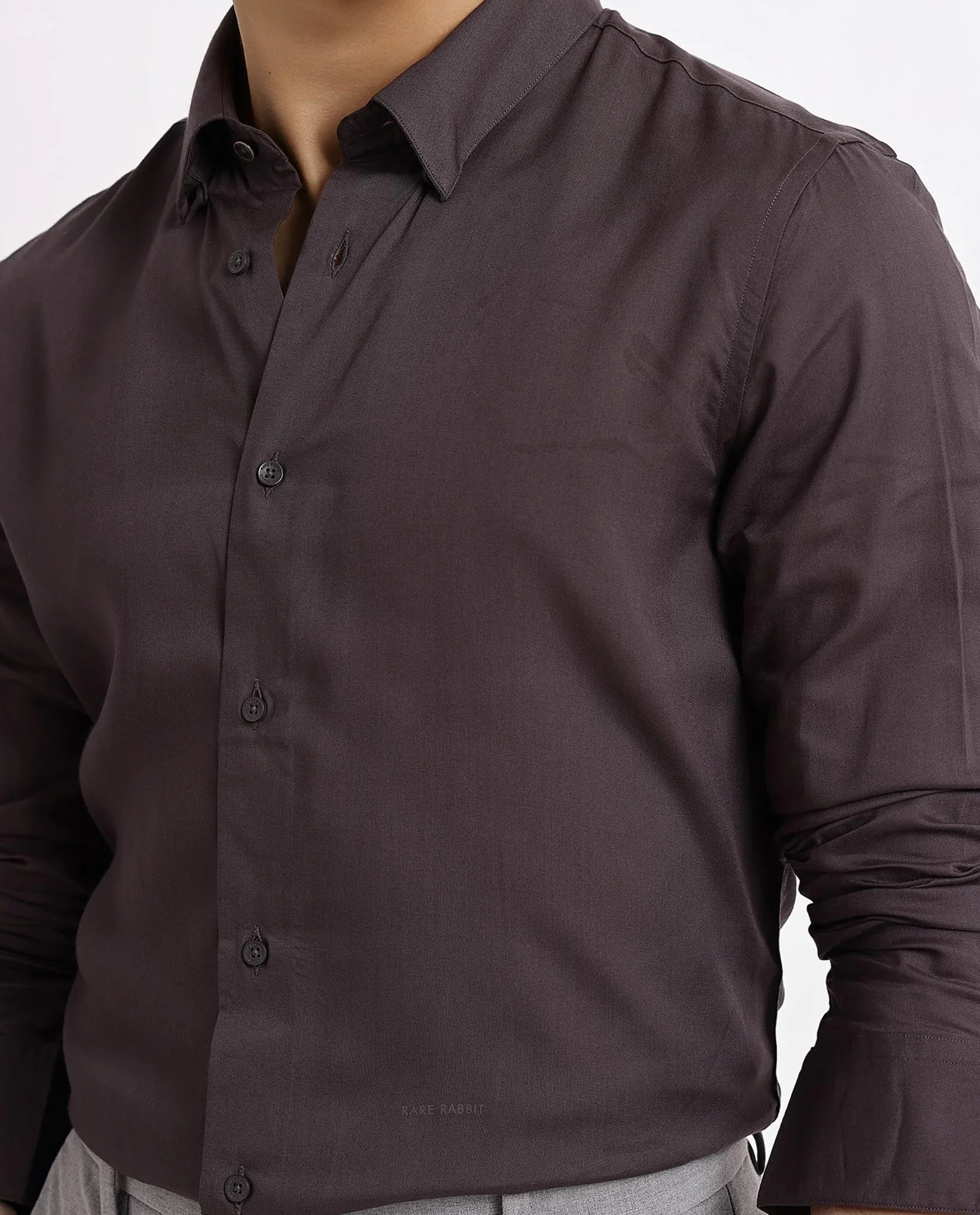 Rare Rabbit Men's Dub Grey Cotton Plain Regular Fit Full Sleeve Collared Shirt - Image 3