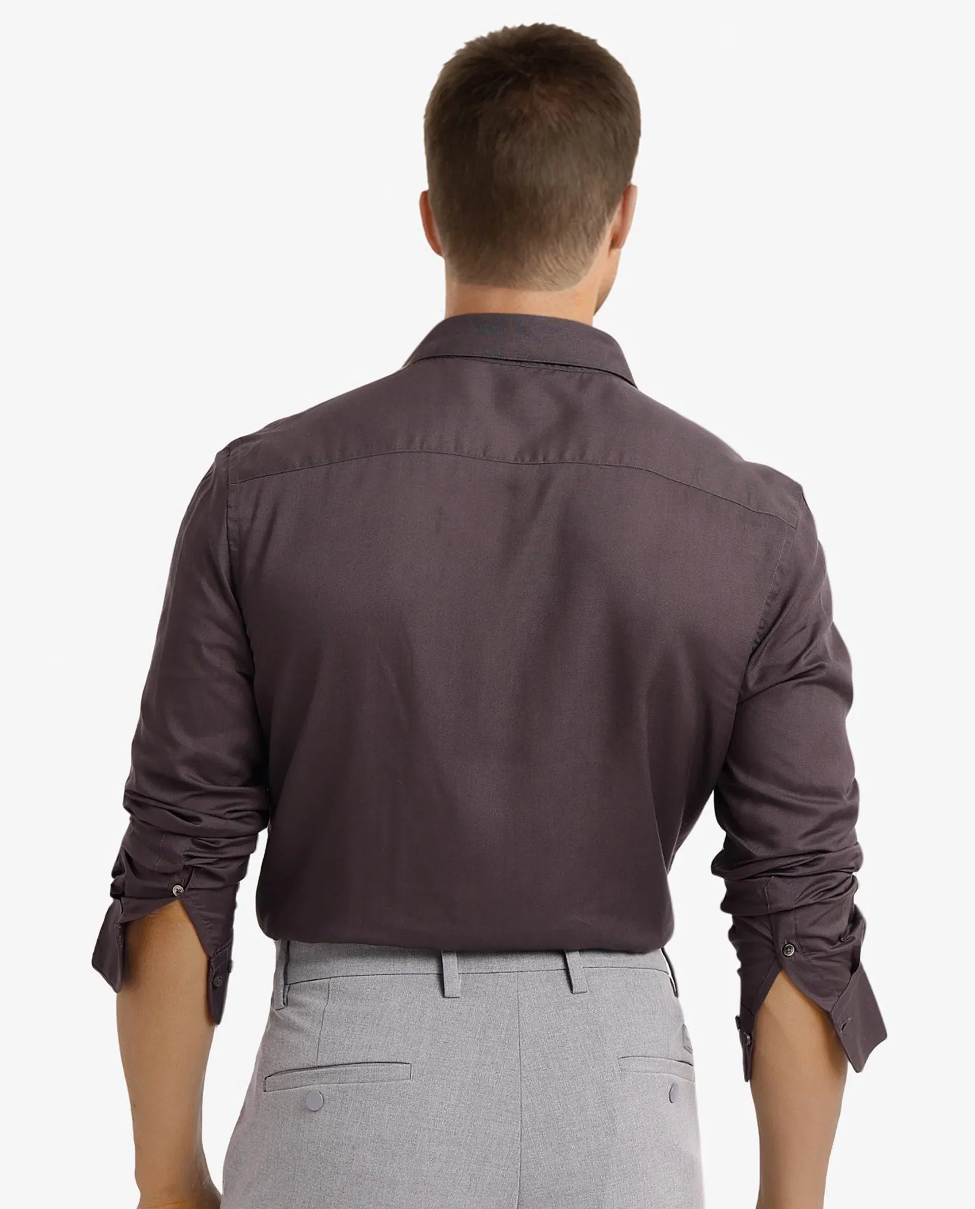 Rare Rabbit Men's Dub Grey Cotton Plain Regular Fit Full Sleeve Collared Shirt - Image 4