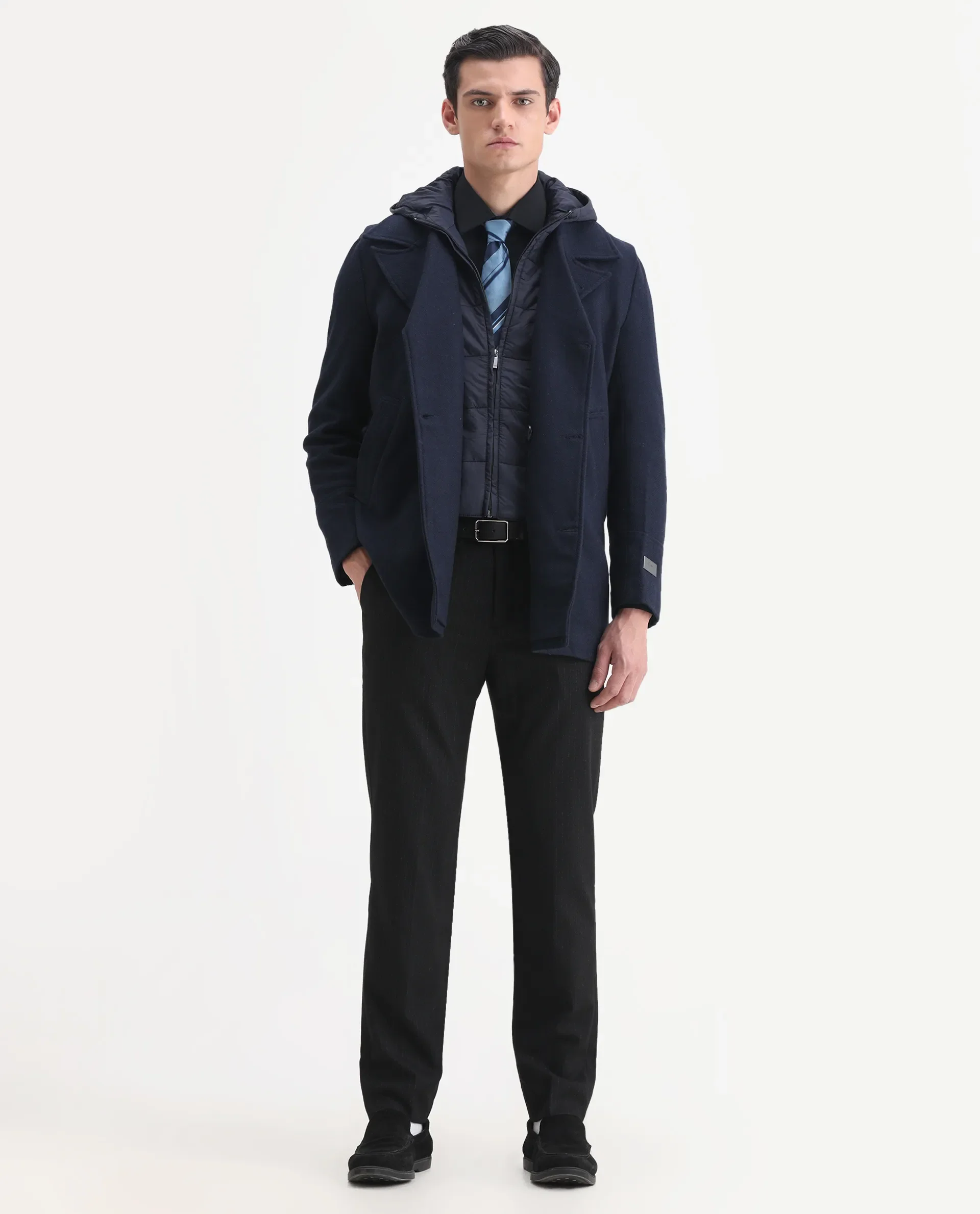 Rare Rabbit Men's Dubby Dark Navy Polyester Plain Tailored Fit Full Sleeve Hooded Jacket - Image 2