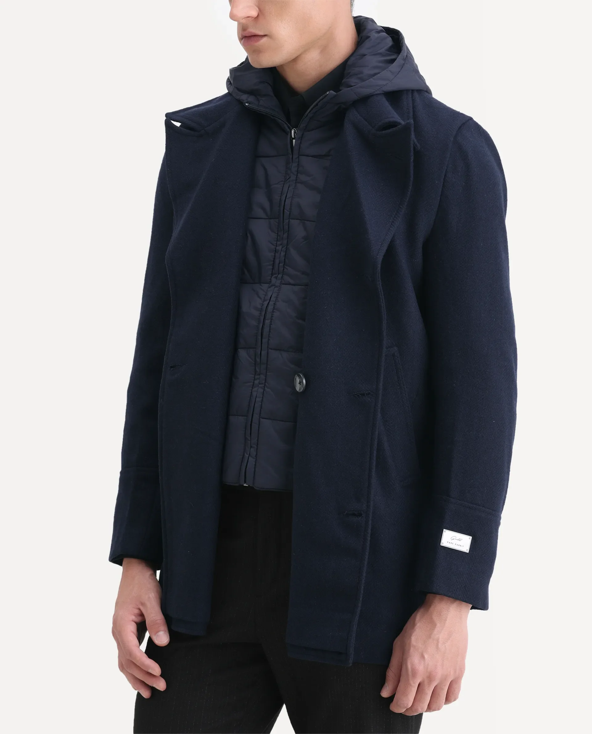 Rare Rabbit Men's Dubby Dark Navy Polyester Plain Tailored Fit Full Sleeve Hooded Jacket - Image 3