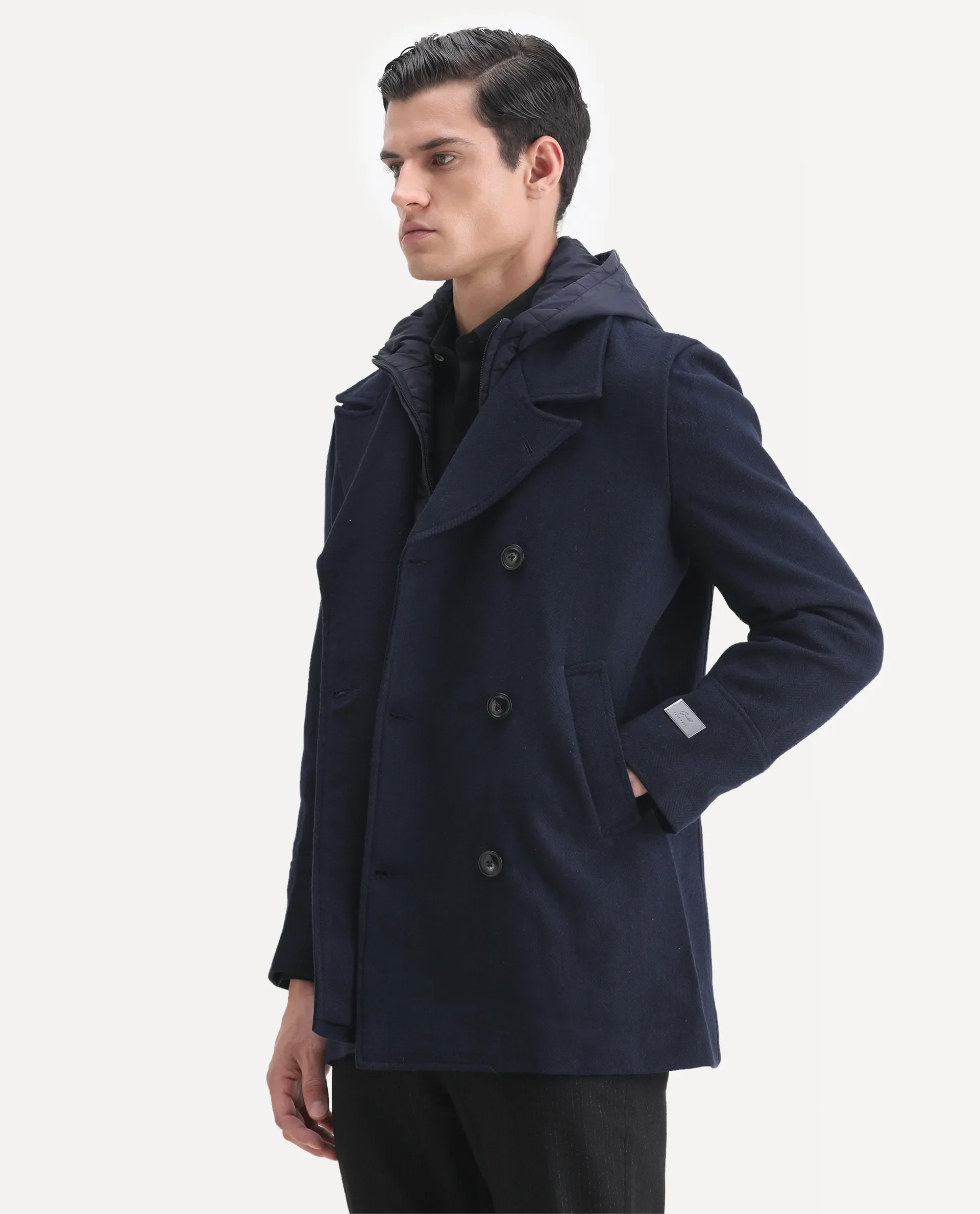 Rare Rabbit Men's Dubby Dark Navy Polyester Plain Tailored Fit Full Sleeve Hooded Jacket - Image 4