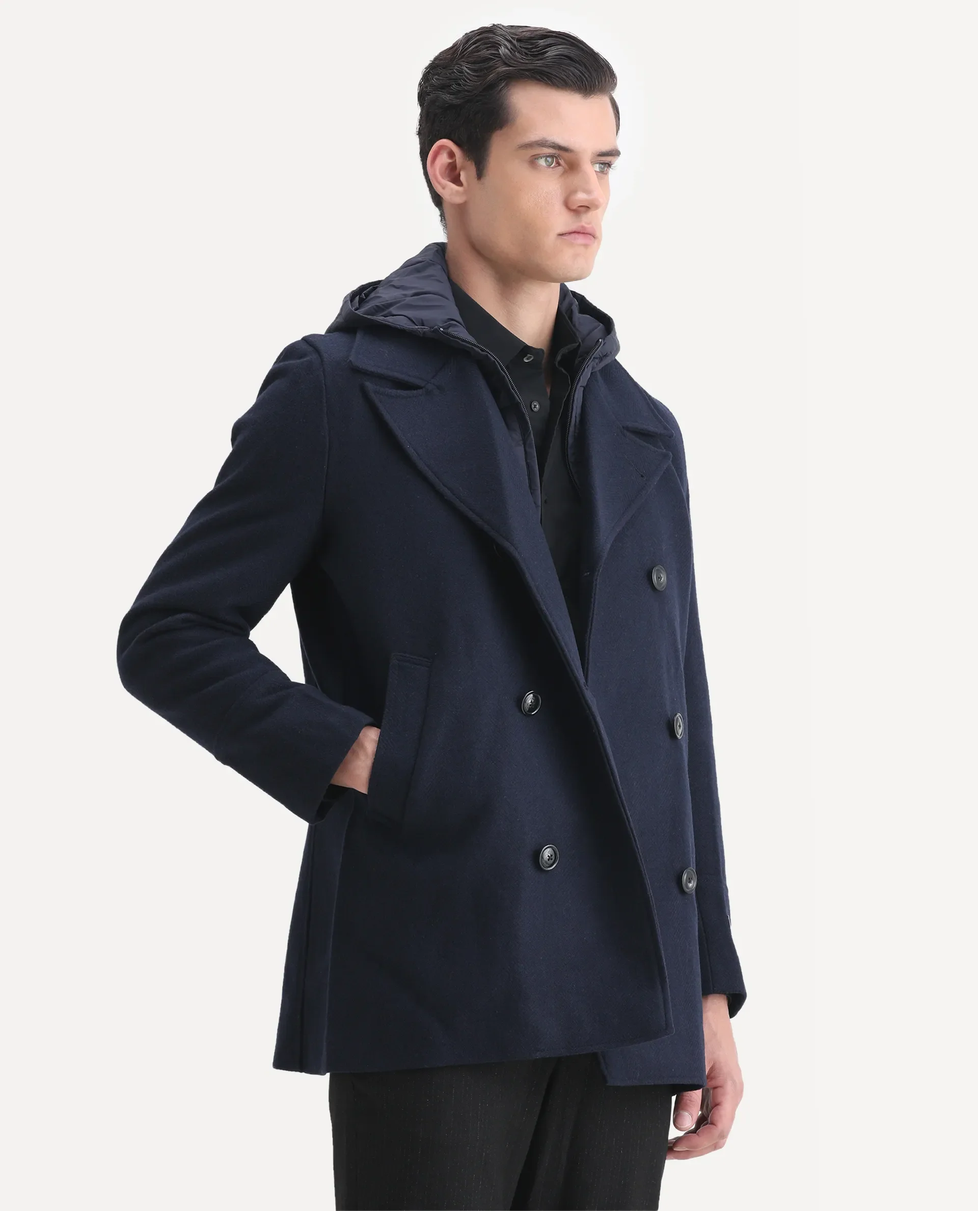 Rare Rabbit Men's Dubby Dark Navy Polyester Plain Tailored Fit Full Sleeve Hooded Jacket - Image 5