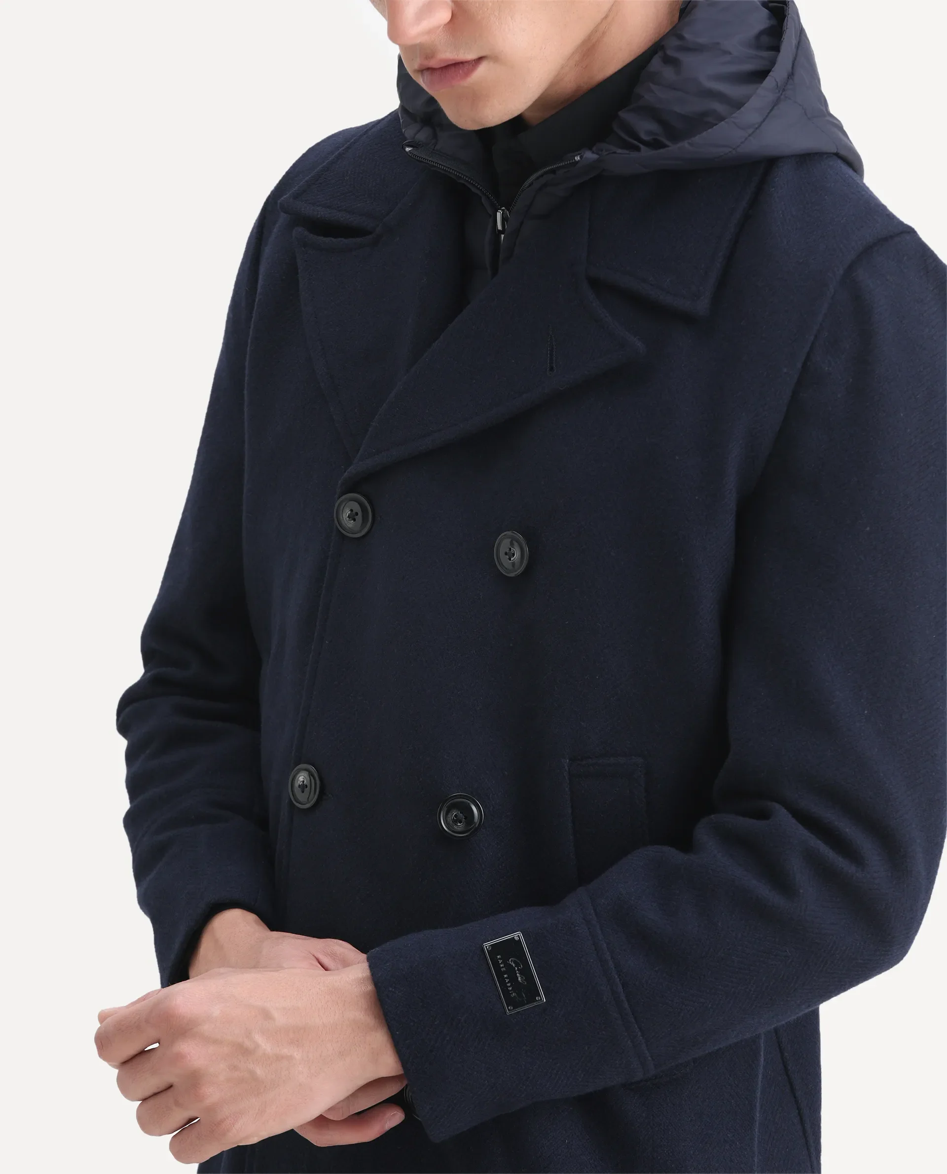 Rare Rabbit Men's Dubby Dark Navy Polyester Plain Tailored Fit Full Sleeve Hooded Jacket - Image 6