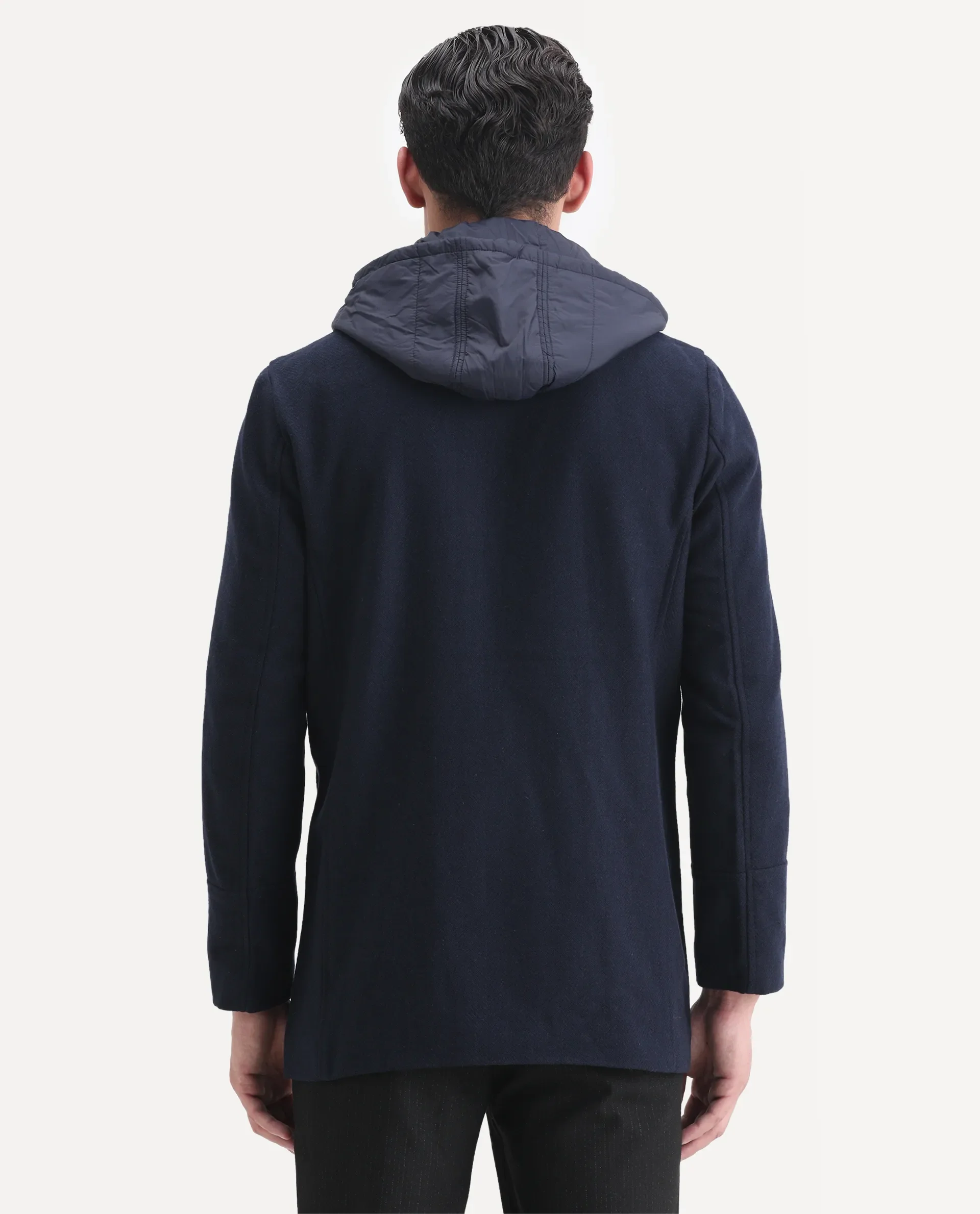 Rare Rabbit Men's Dubby Dark Navy Polyester Plain Tailored Fit Full Sleeve Hooded Jacket - Image 7