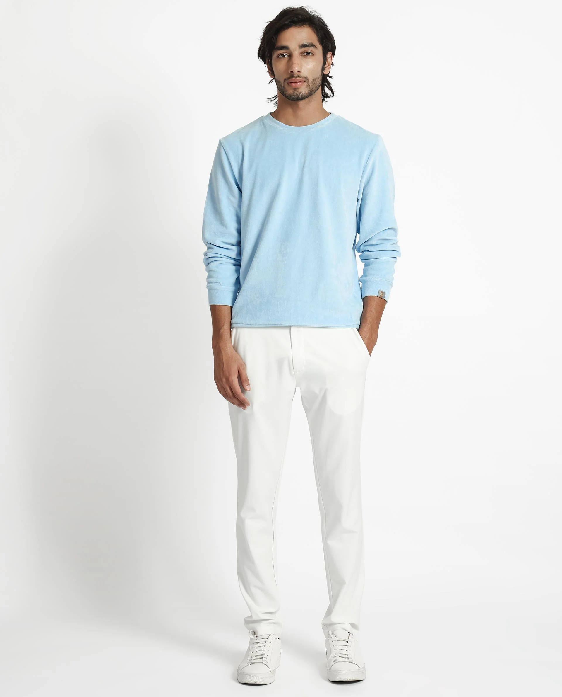 Rare Rabbit Men's Dube Blue Velvet Plain Relaxed Fit Full Sleeve Crew Neck Sweatshirt - Image 2