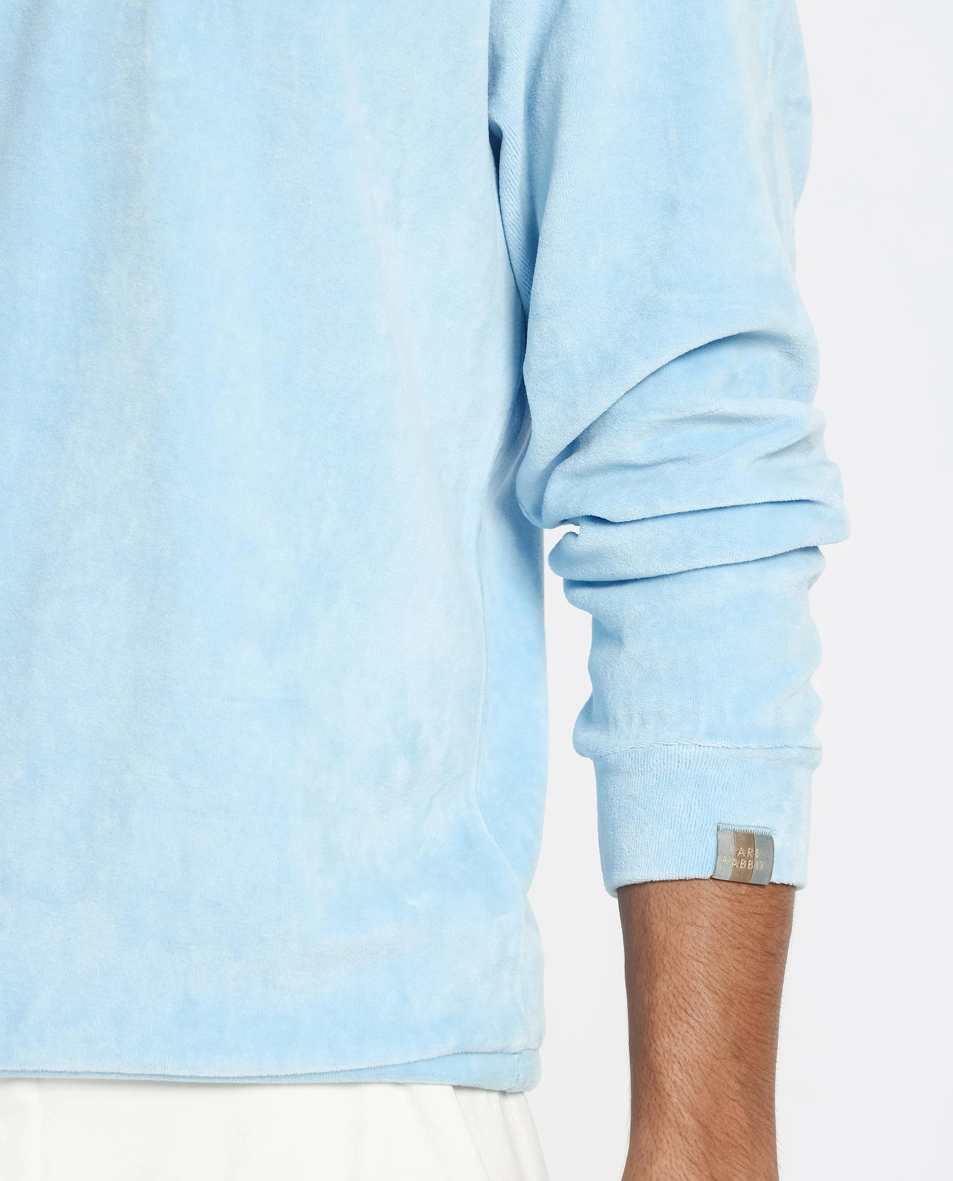 Rare Rabbit Men's Dube Blue Velvet Plain Relaxed Fit Full Sleeve Crew Neck Sweatshirt - Image 4