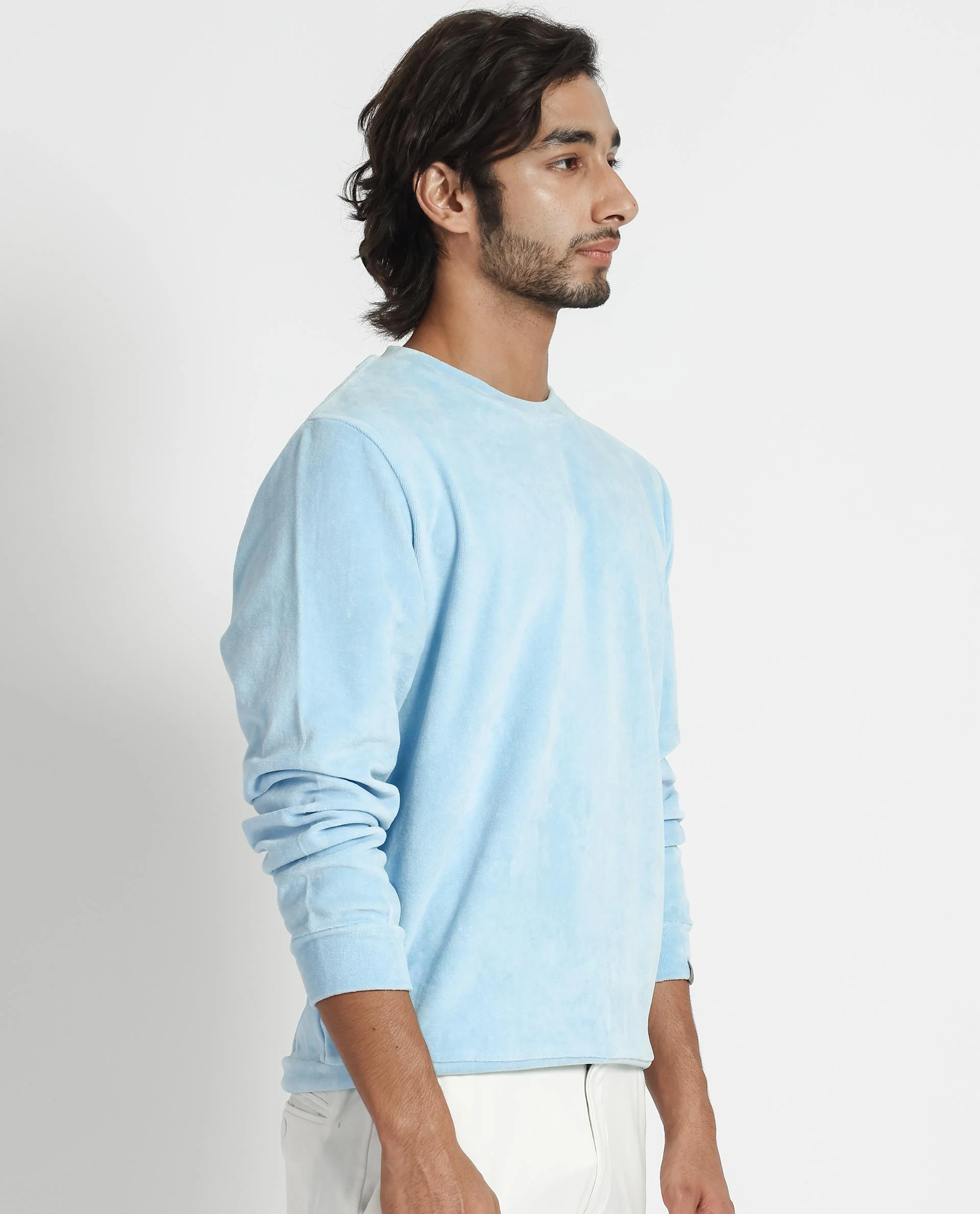 Rare Rabbit Men's Dube Blue Velvet Plain Relaxed Fit Full Sleeve Crew Neck Sweatshirt - Image 6