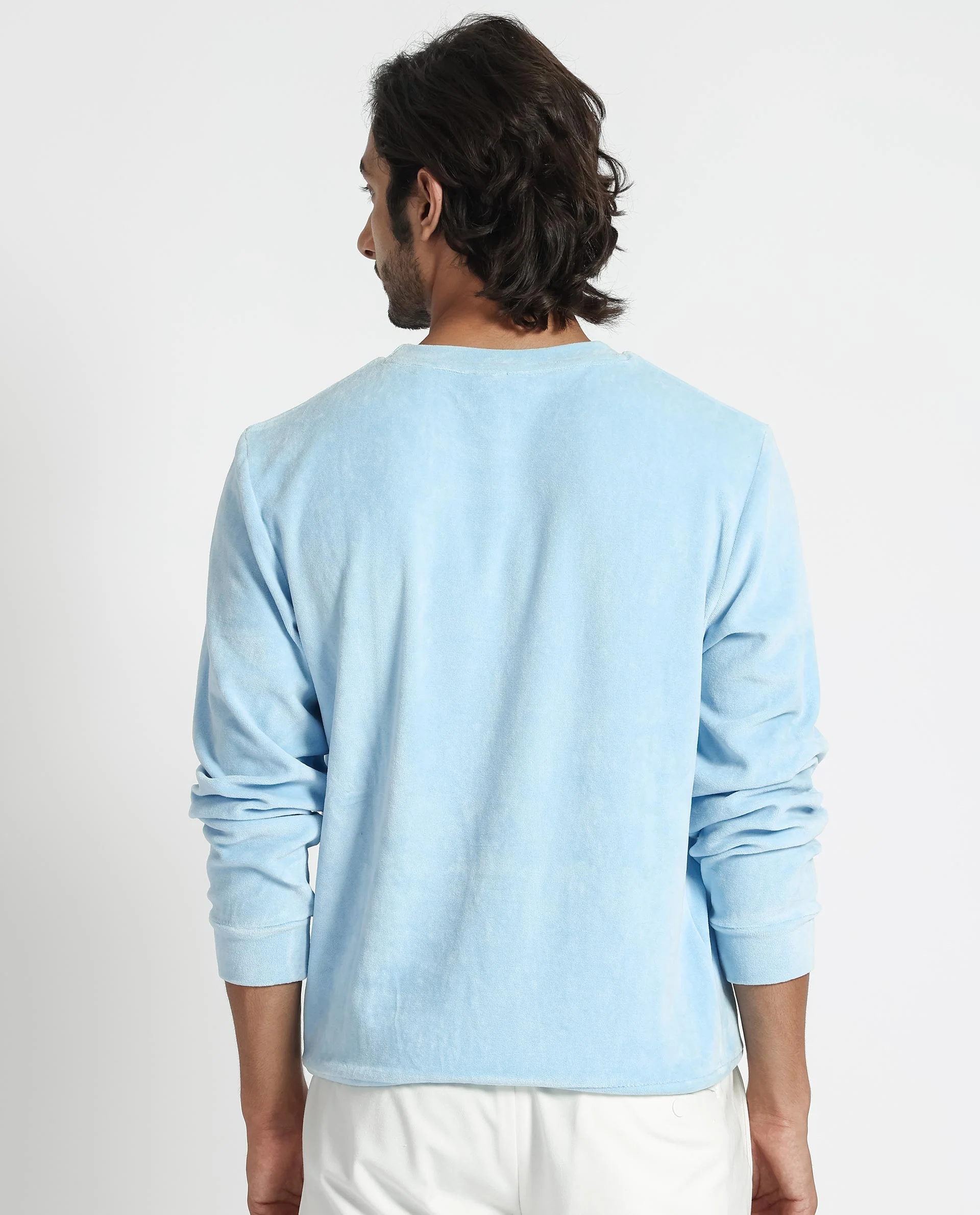 Rare Rabbit Men's Dube Blue Velvet Plain Relaxed Fit Full Sleeve Crew Neck Sweatshirt - Image 7