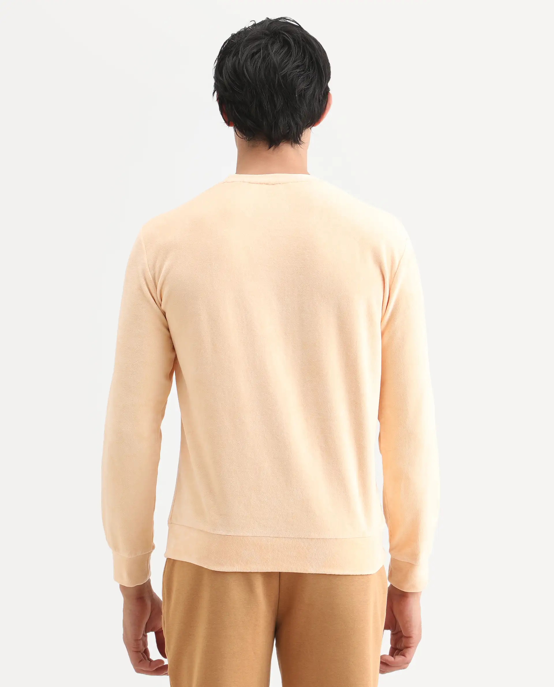 Rare Rabbit Men's Dube Yellow Velvet Plain Relaxed Fit Full Sleeve Crew Neck Sweatshirt - Image 7