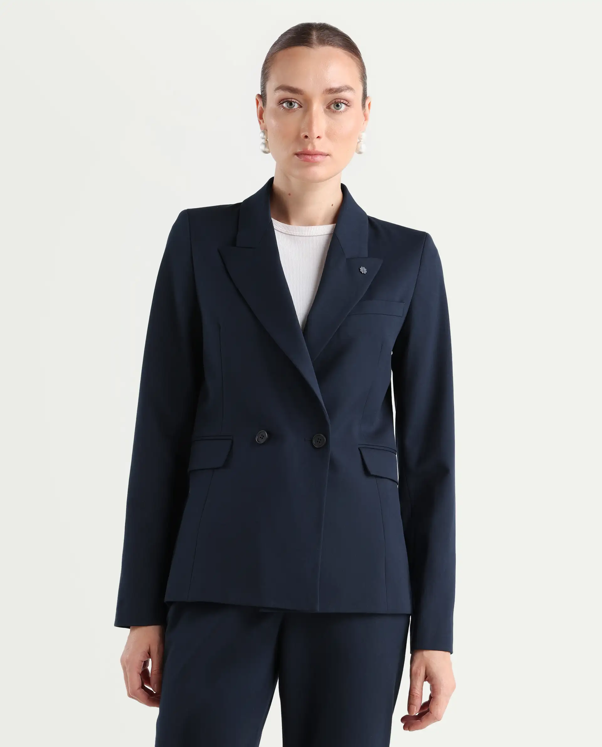 Rareism Women's Dublo Navy Polyester Blend Full Sleeve Lapel Collar Plain Blazer - Image 3