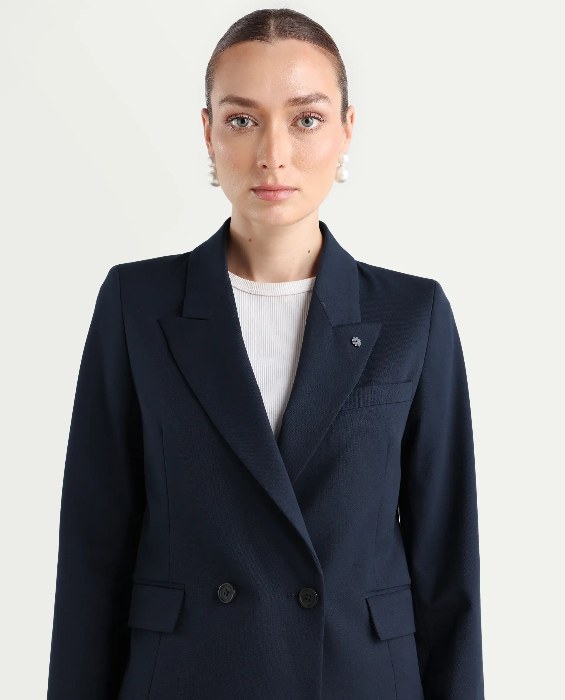 Rareism Women's Dublo Navy Polyester Blend Full Sleeve Lapel Collar Plain Blazer - Image 5
