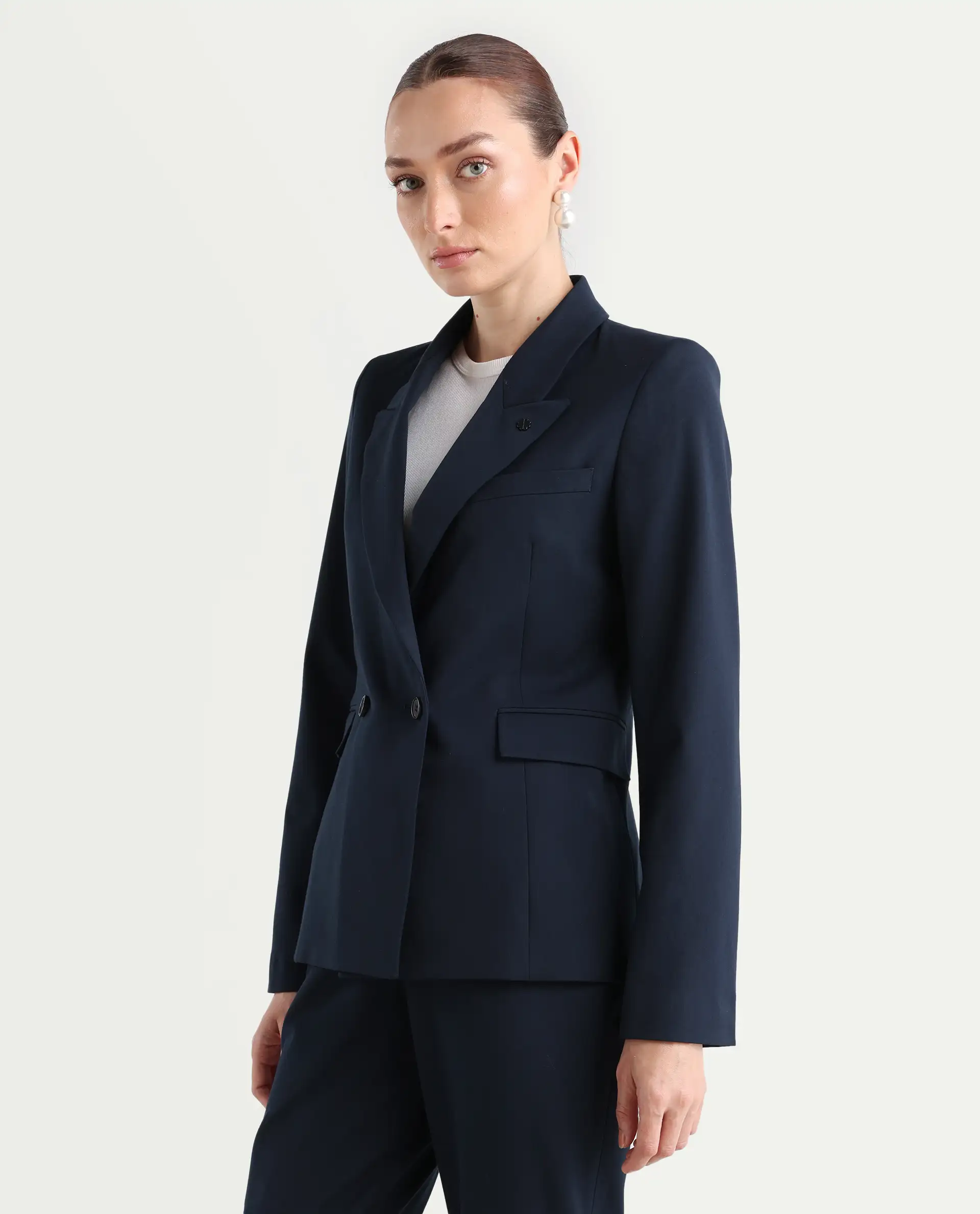 Rareism Women's Dublo Navy Polyester Blend Full Sleeve Lapel Collar Plain Blazer - Image 6
