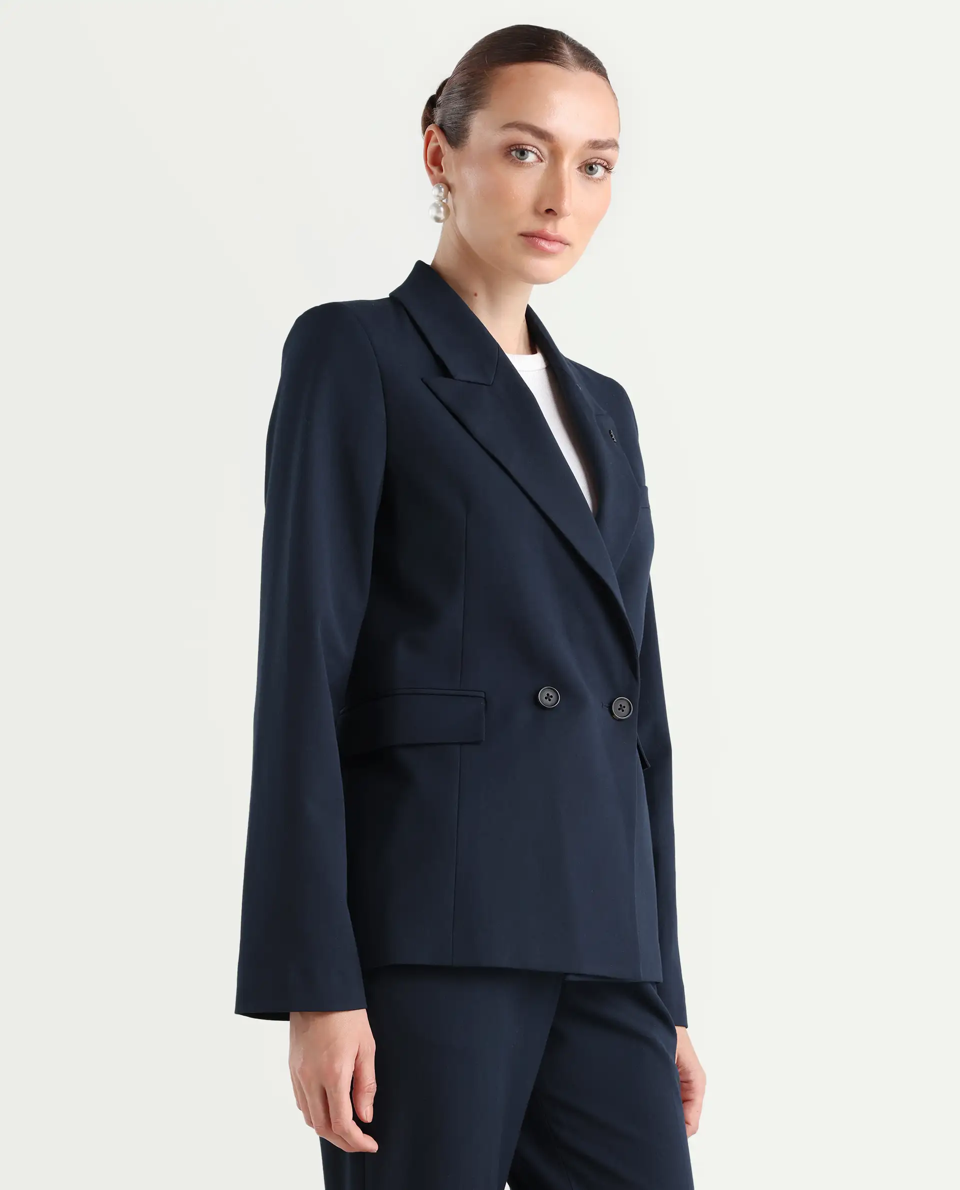 Rareism Women's Dublo Navy Polyester Blend Full Sleeve Lapel Collar Plain Blazer - Image 7