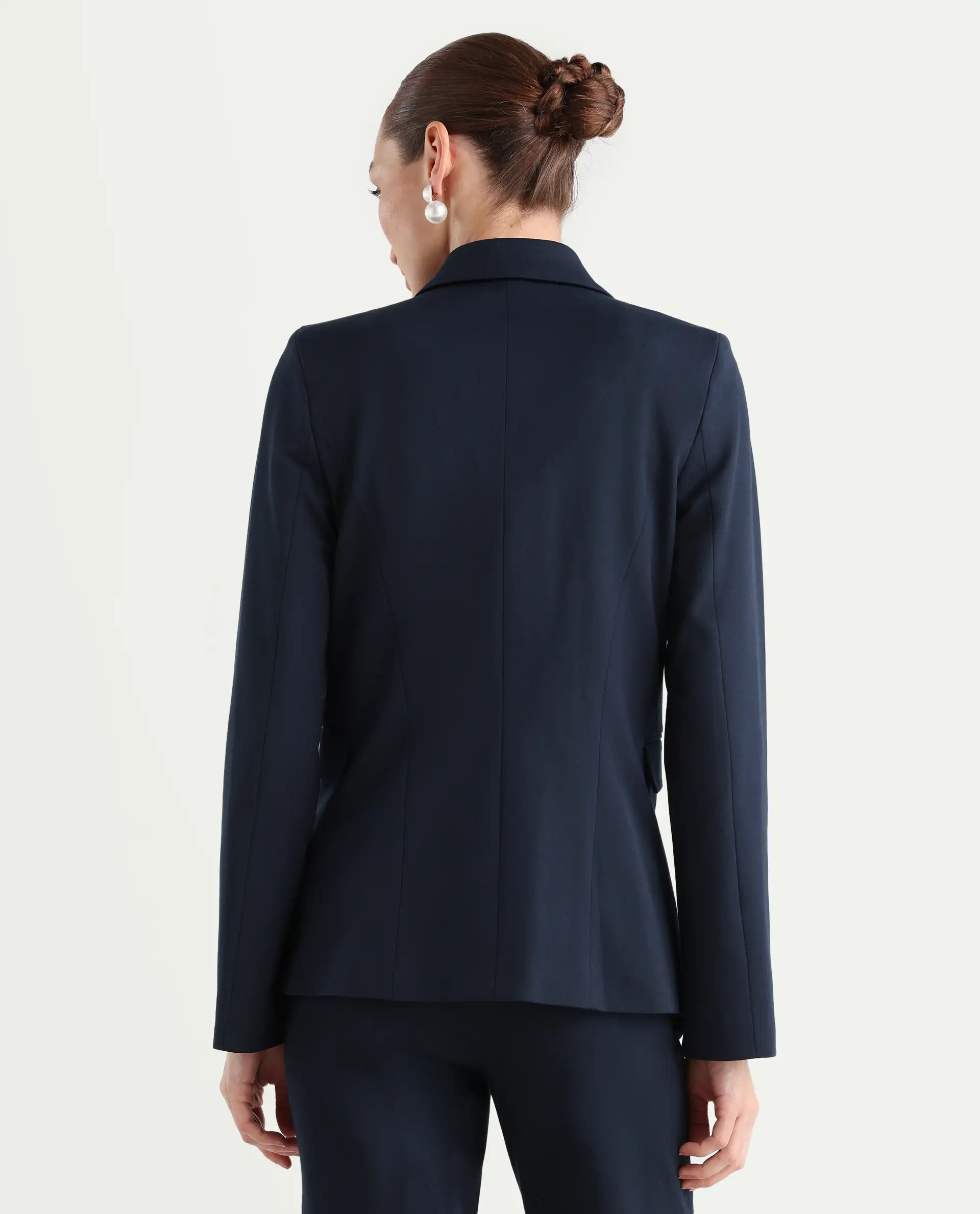 Rareism Women's Dublo Navy Polyester Blend Full Sleeve Lapel Collar Plain Blazer - Image 8