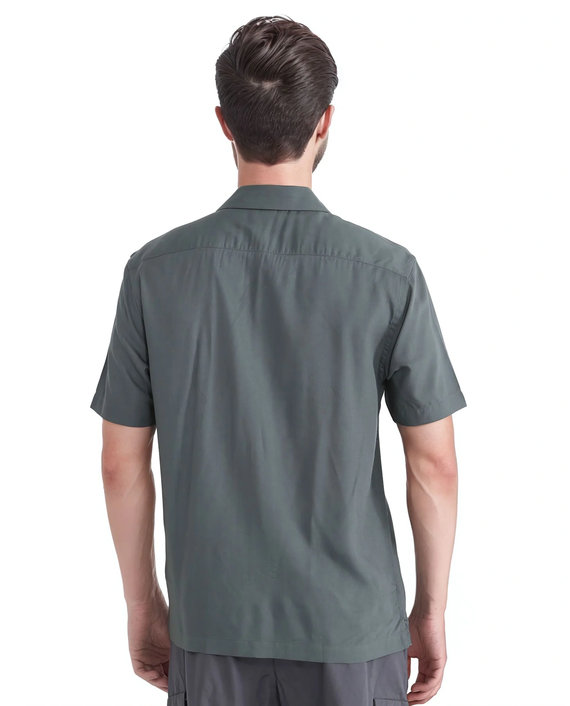 Rare Rabbit Men's Dubm Dusky Green Modal Plain Relaxed Fit Half Sleeve Cuban Collar Shirt - Image 4