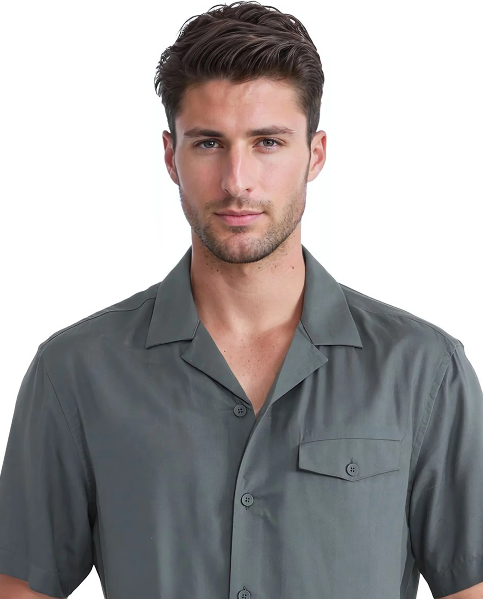 Rare Rabbit Men's Dubm Dusky Green Modal Plain Relaxed Fit Half Sleeve Cuban Collar Shirt - Image 5
