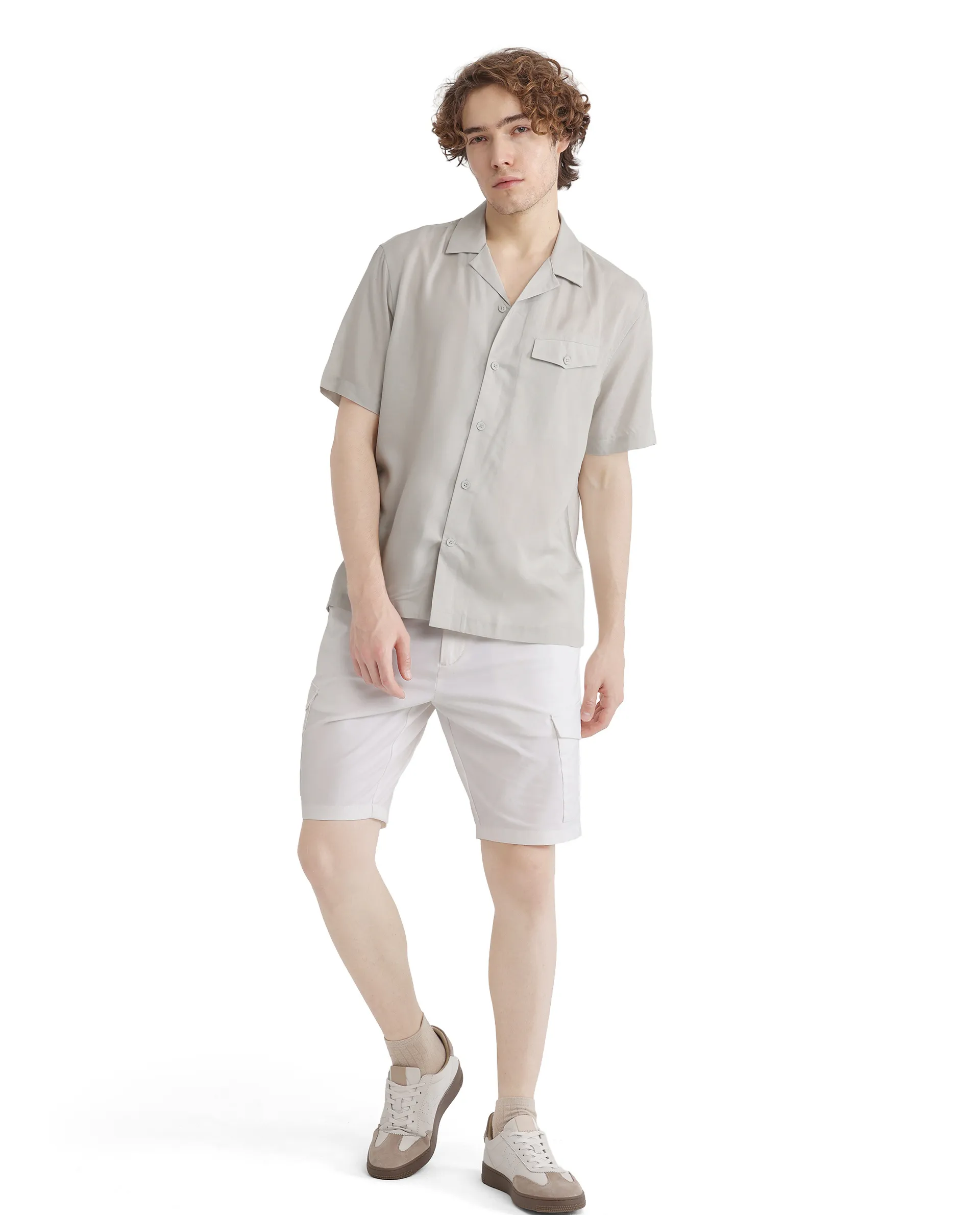 Rare Rabbit Men's Dubm Light Grey Modal Plain Relaxed Fit Half Sleeve Cuban Collar Shirt - Image 10
