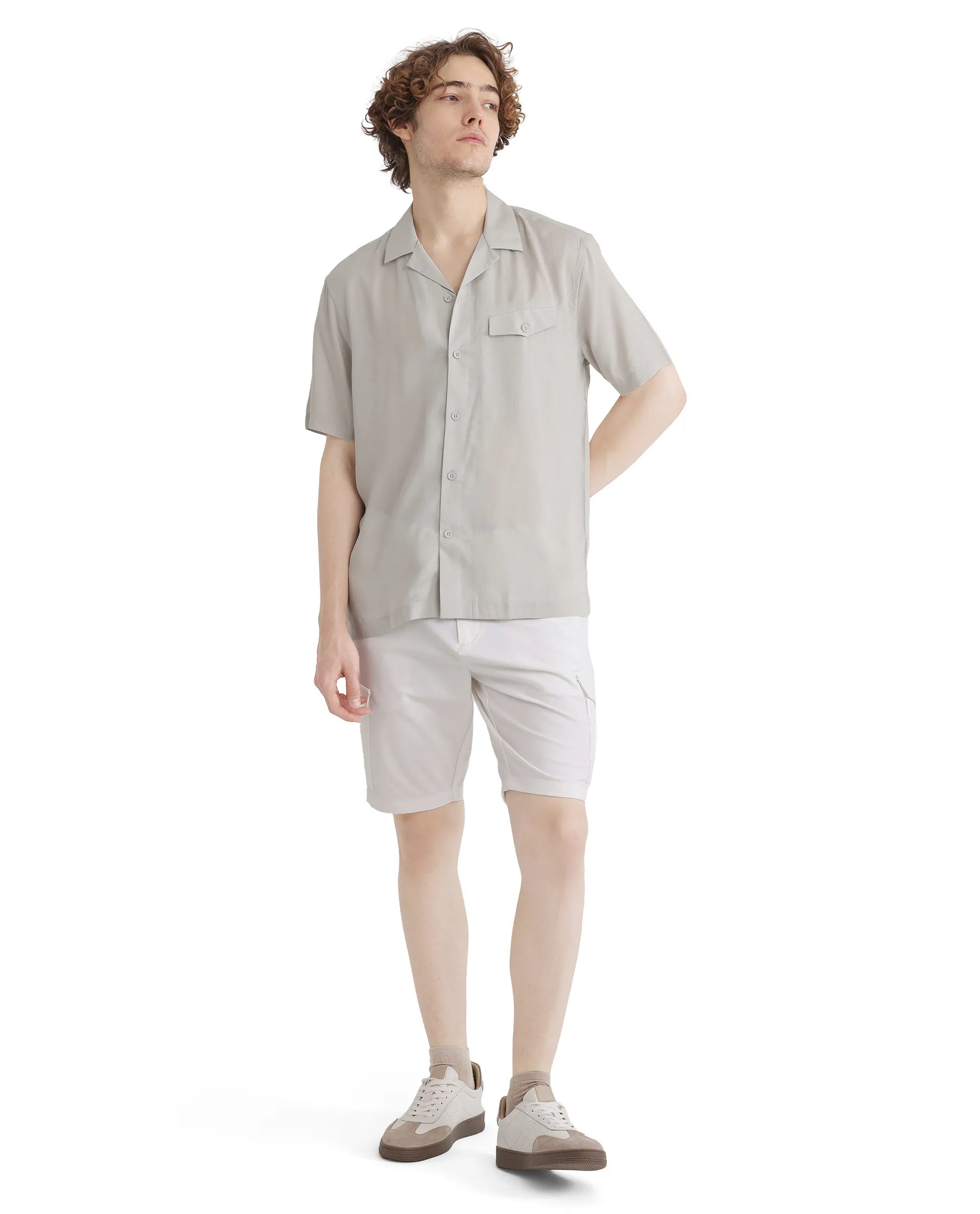 Rare Rabbit Men's Dubm Light Grey Modal Plain Relaxed Fit Half Sleeve Cuban Collar Shirt - Image 2