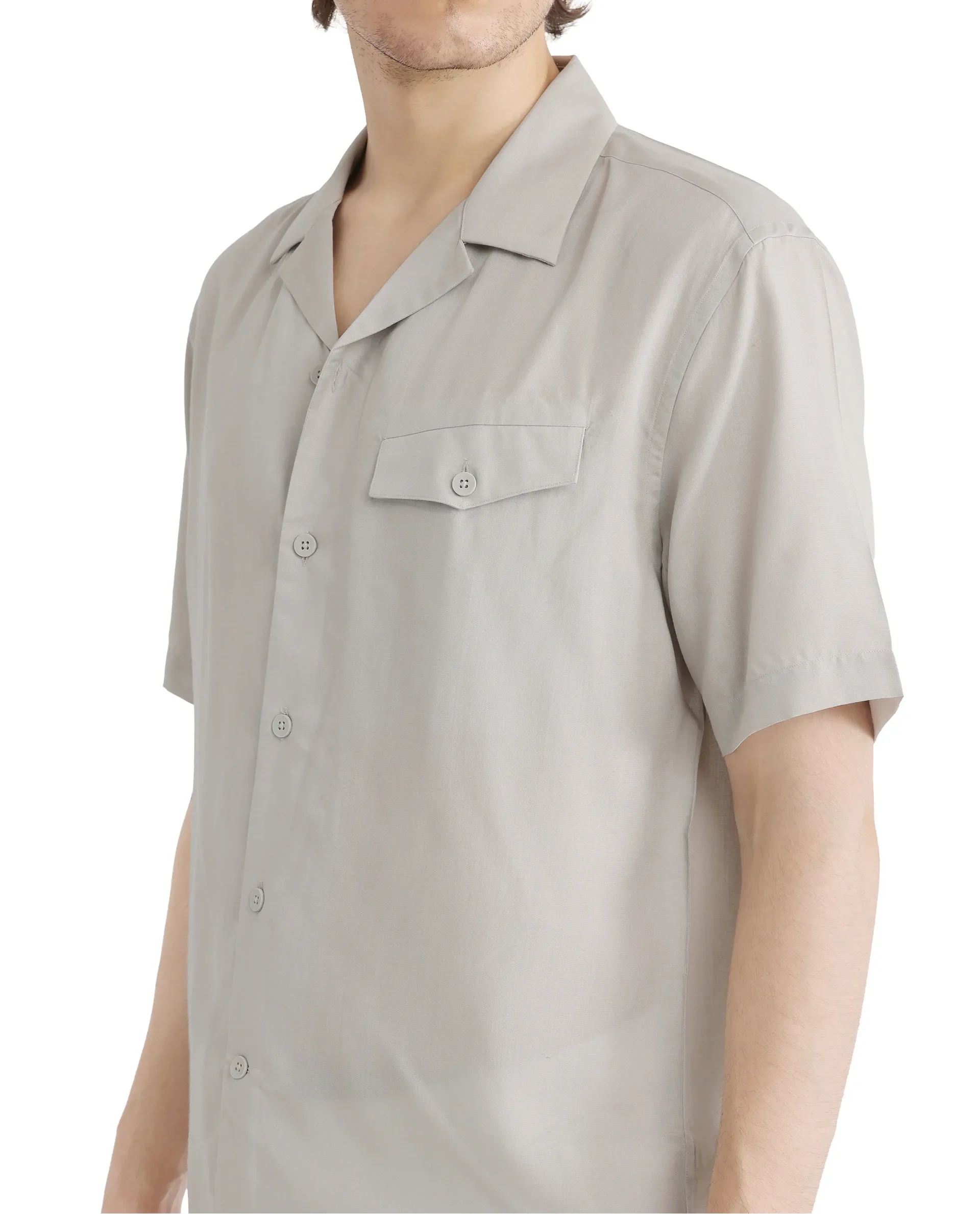 Rare Rabbit Men's Dubm Light Grey Modal Plain Relaxed Fit Half Sleeve Cuban Collar Shirt - Image 3