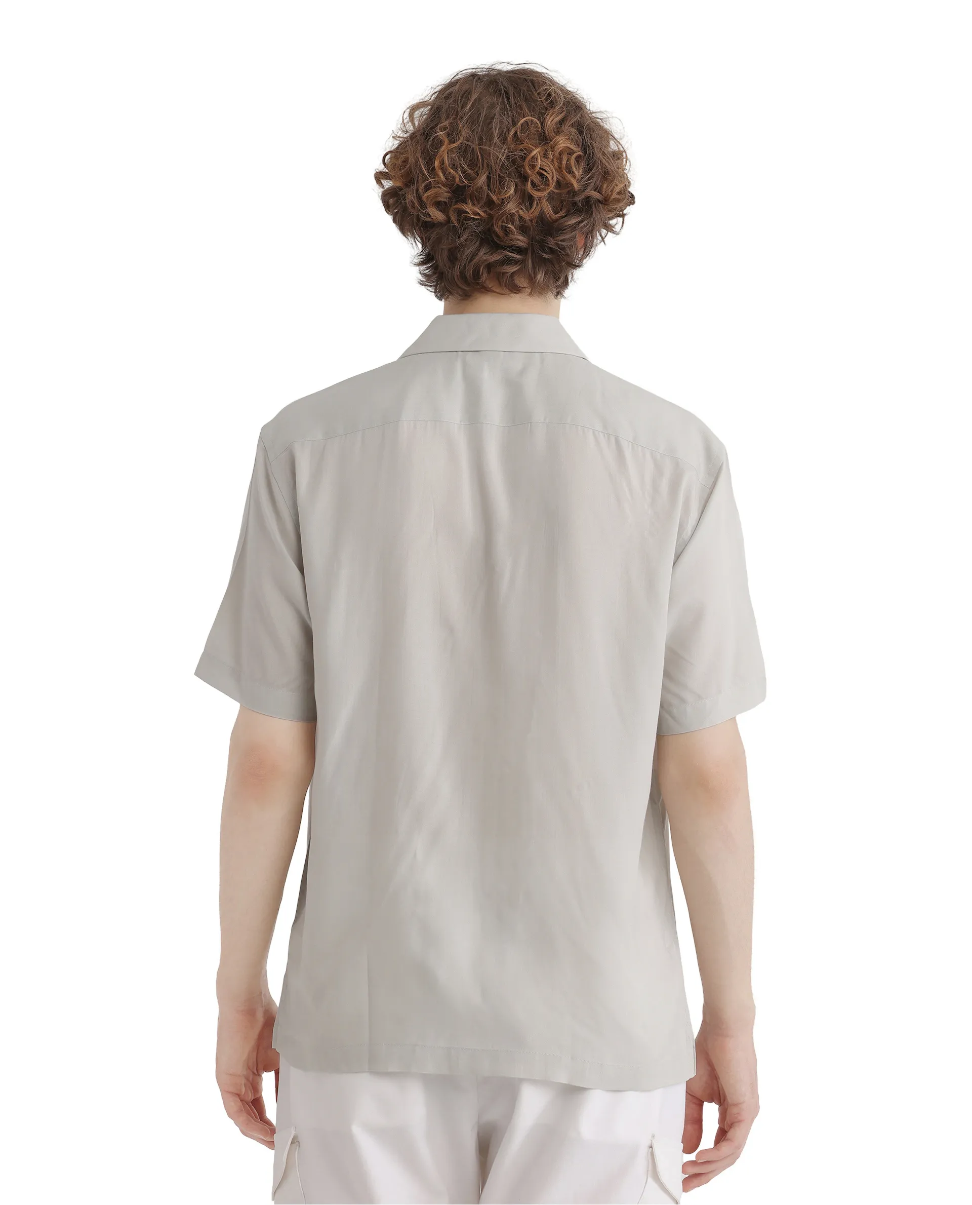 Rare Rabbit Men's Dubm Light Grey Modal Plain Relaxed Fit Half Sleeve Cuban Collar Shirt - Image 4