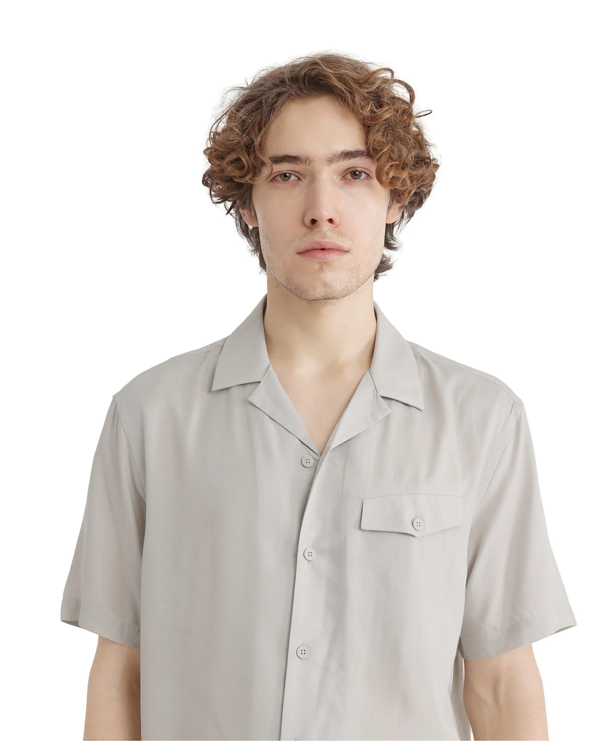 Rare Rabbit Men's Dubm Light Grey Modal Plain Relaxed Fit Half Sleeve Cuban Collar Shirt - Image 6