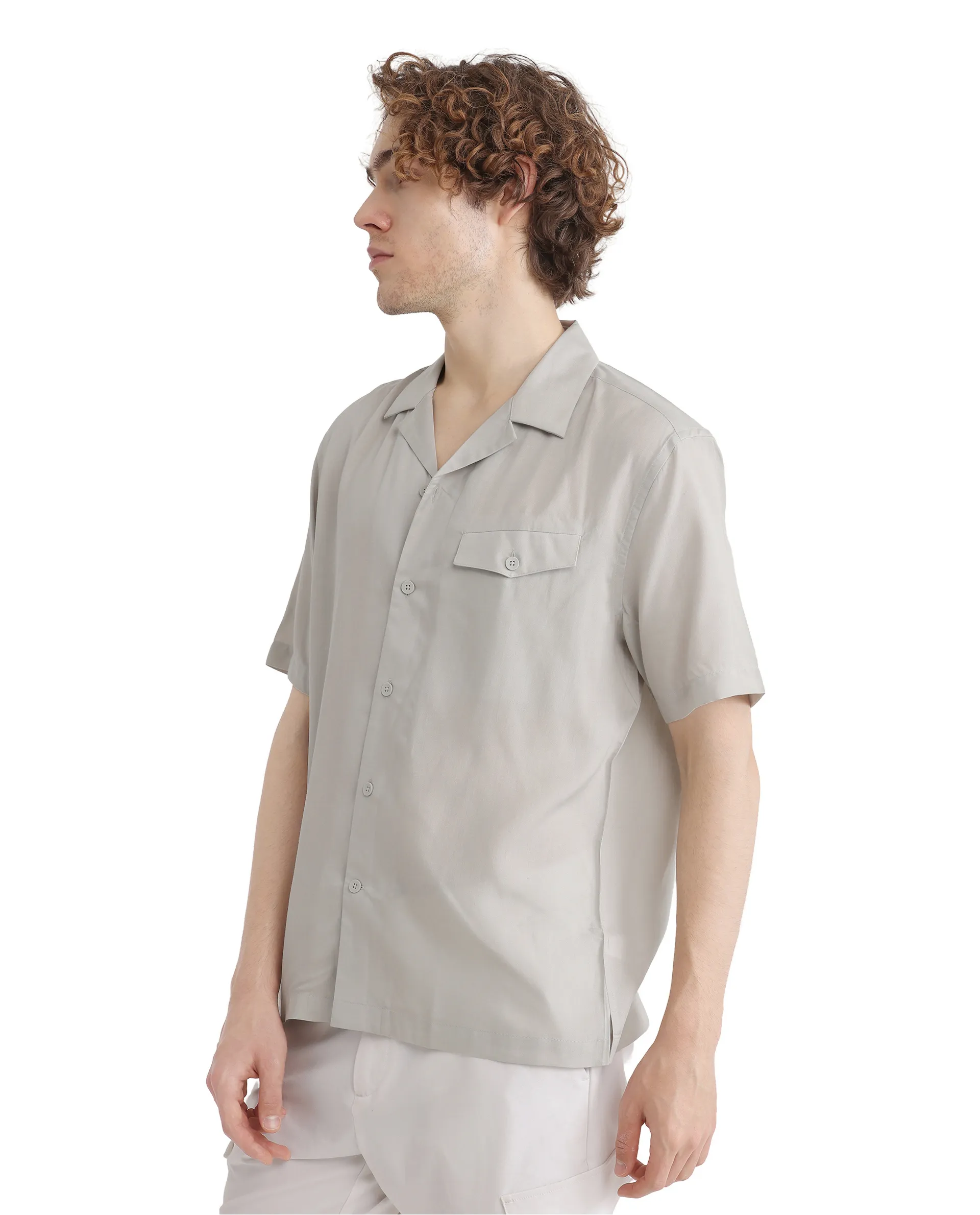 Rare Rabbit Men's Dubm Light Grey Modal Plain Relaxed Fit Half Sleeve Cuban Collar Shirt - Image 8