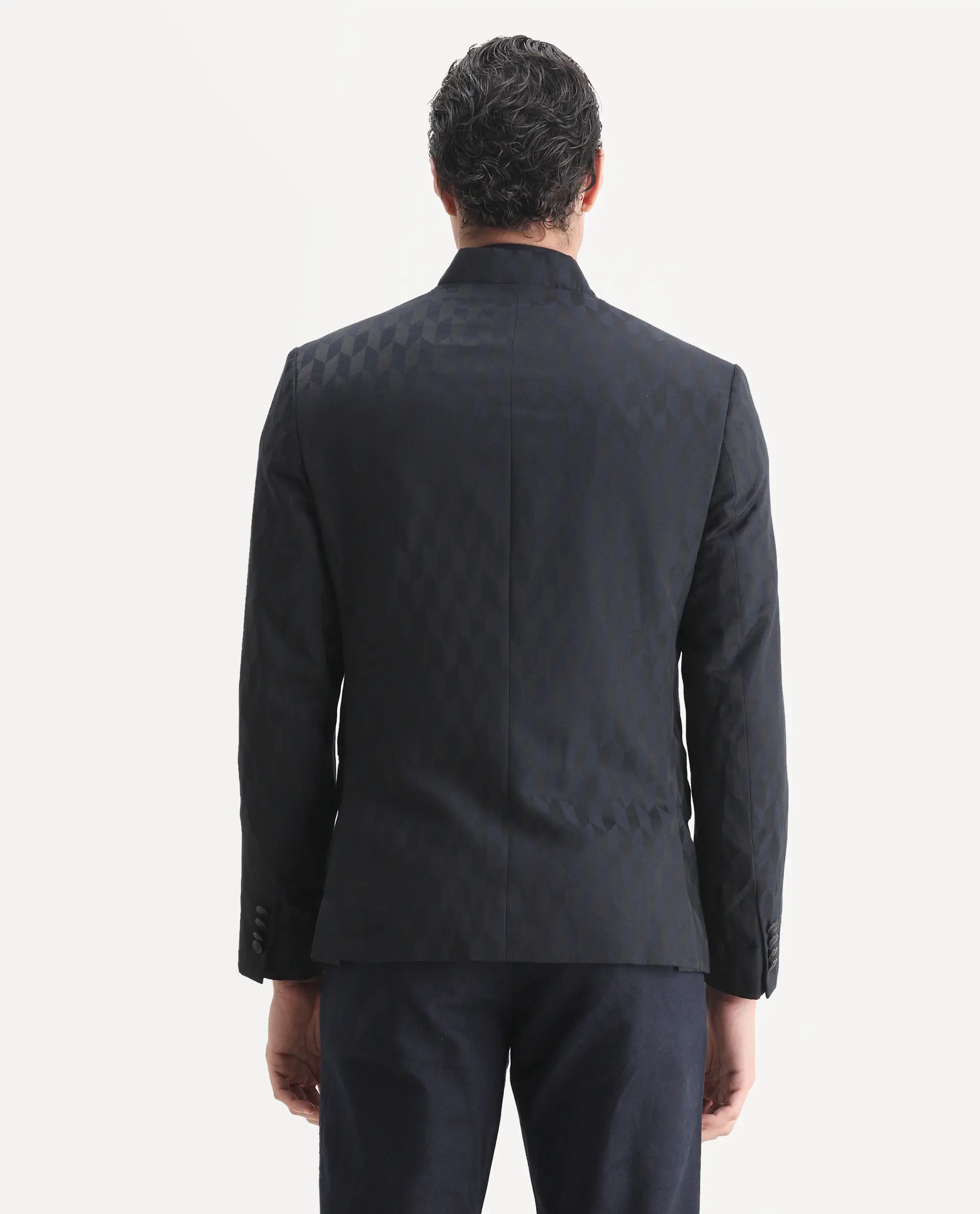 Rare Rabbit Men's Duffy Dark Navy Polyester Jacquard Tailored Fit Full Sleeve Mandarin Collar Bandhgala Jodhpuri - Image 7