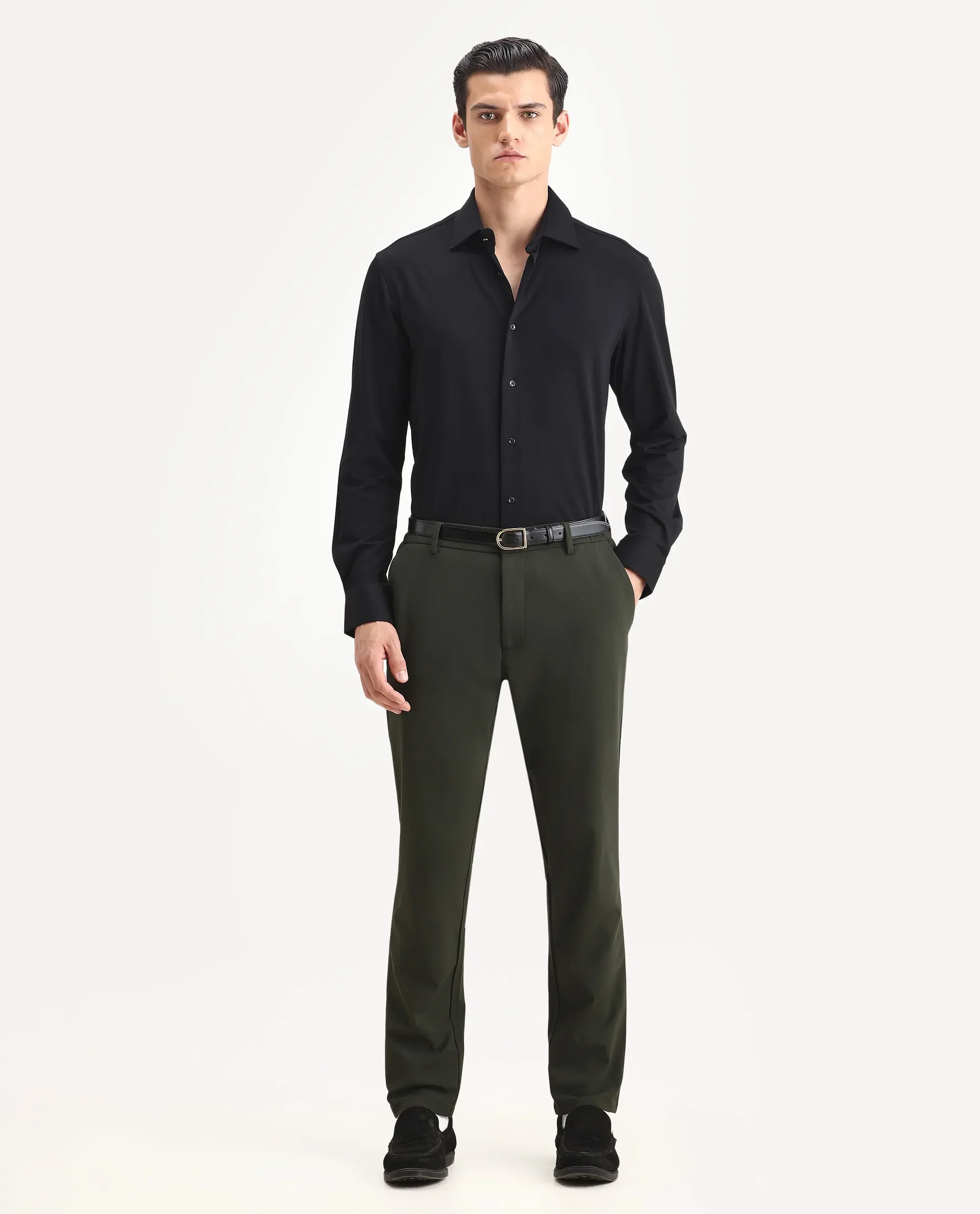 Rare Rabbit Men's Dulce Black Cotton Plain Regular Fit Full Sleeve Collared Shirt - Image 2