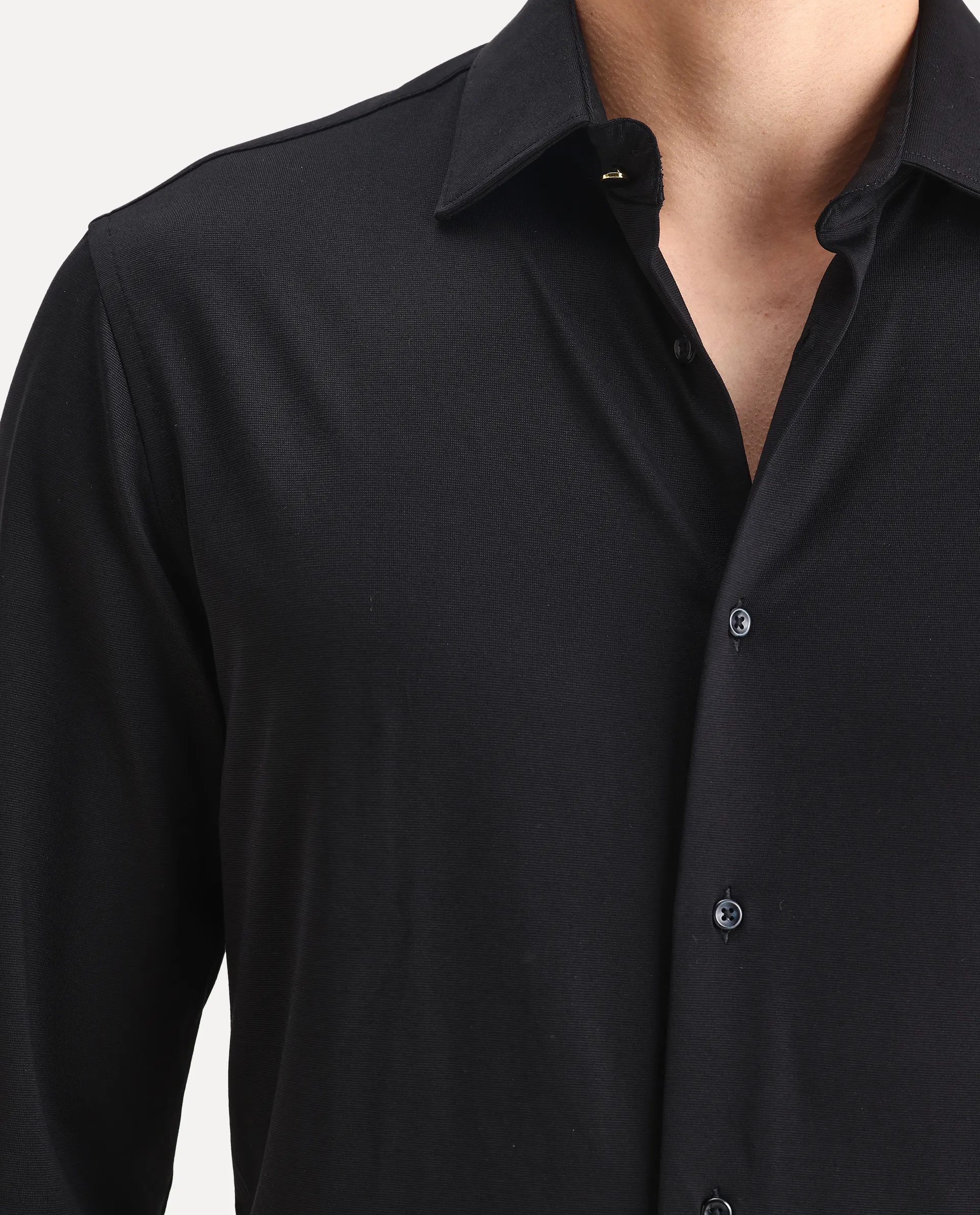 Rare Rabbit Men's Dulce Black Cotton Plain Regular Fit Full Sleeve Collared Shirt - Image 3