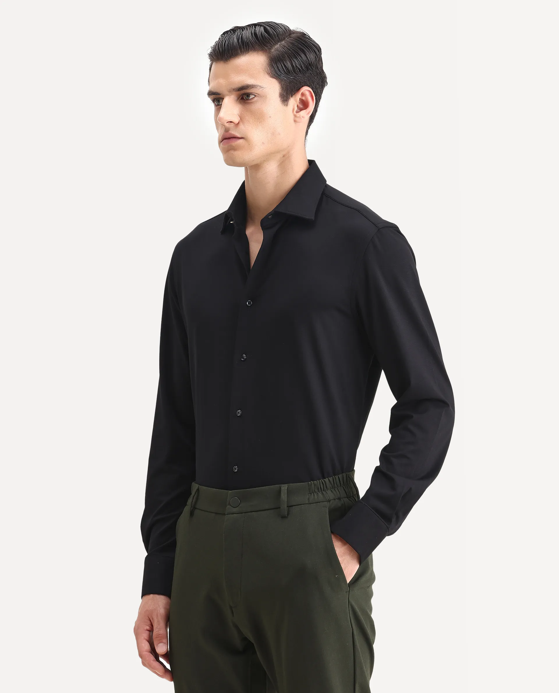 Rare Rabbit Men's Dulce Black Cotton Plain Regular Fit Full Sleeve Collared Shirt - Image 4