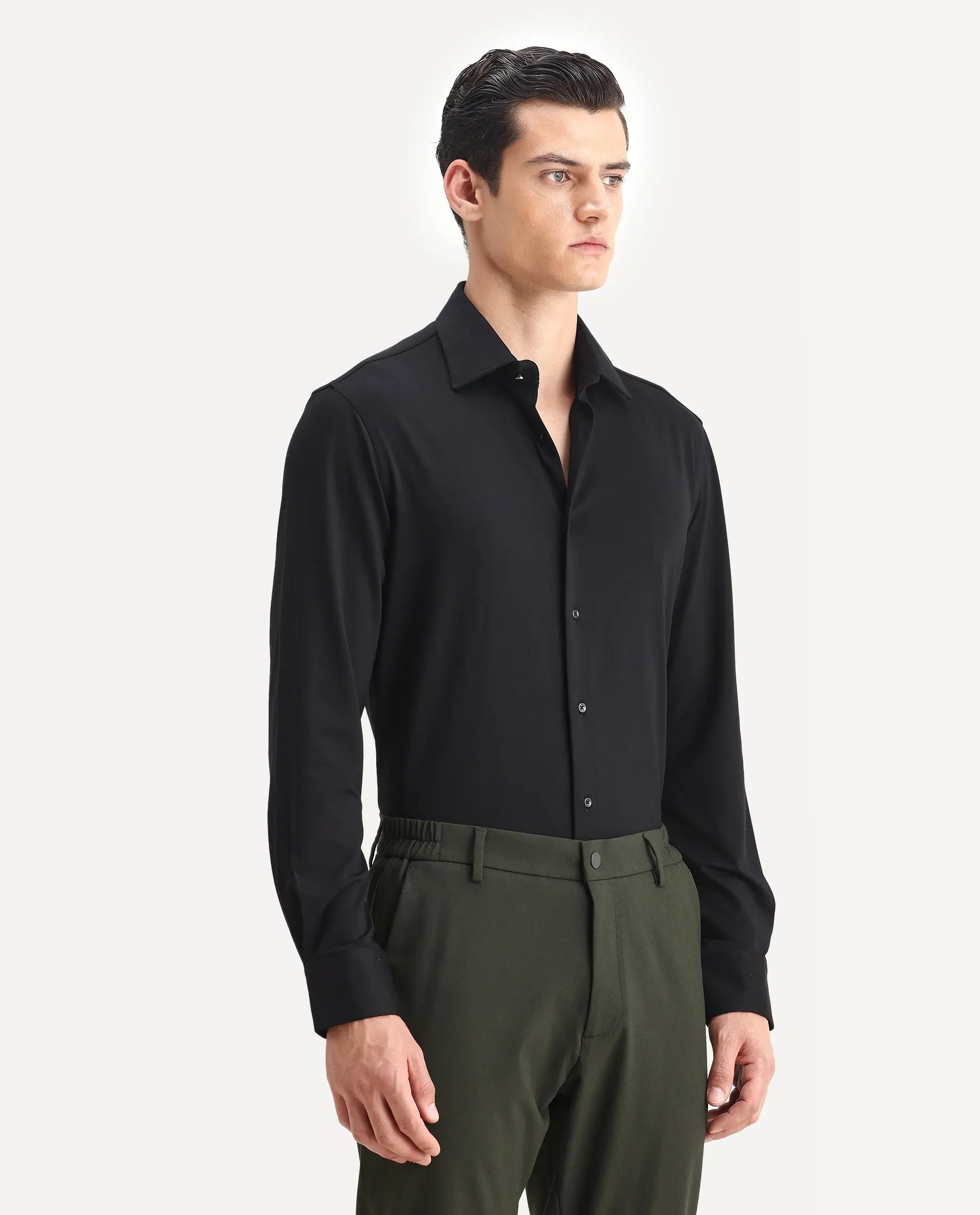 Rare Rabbit Men's Dulce Black Cotton Plain Regular Fit Full Sleeve Collared Shirt - Image 5