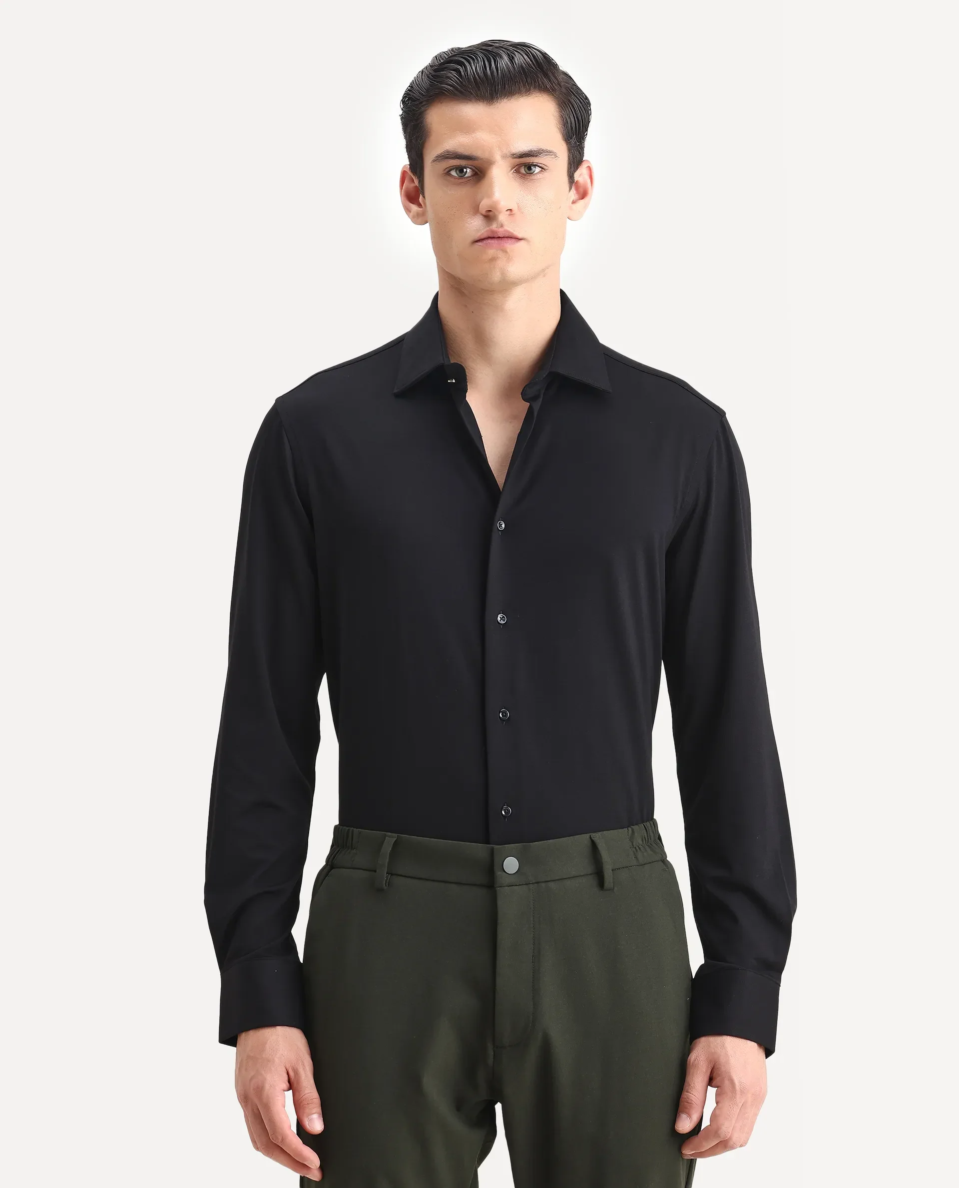 Rare Rabbit Men's Dulce Black Cotton Plain Regular Fit Full Sleeve Collared Shirt - Image 6