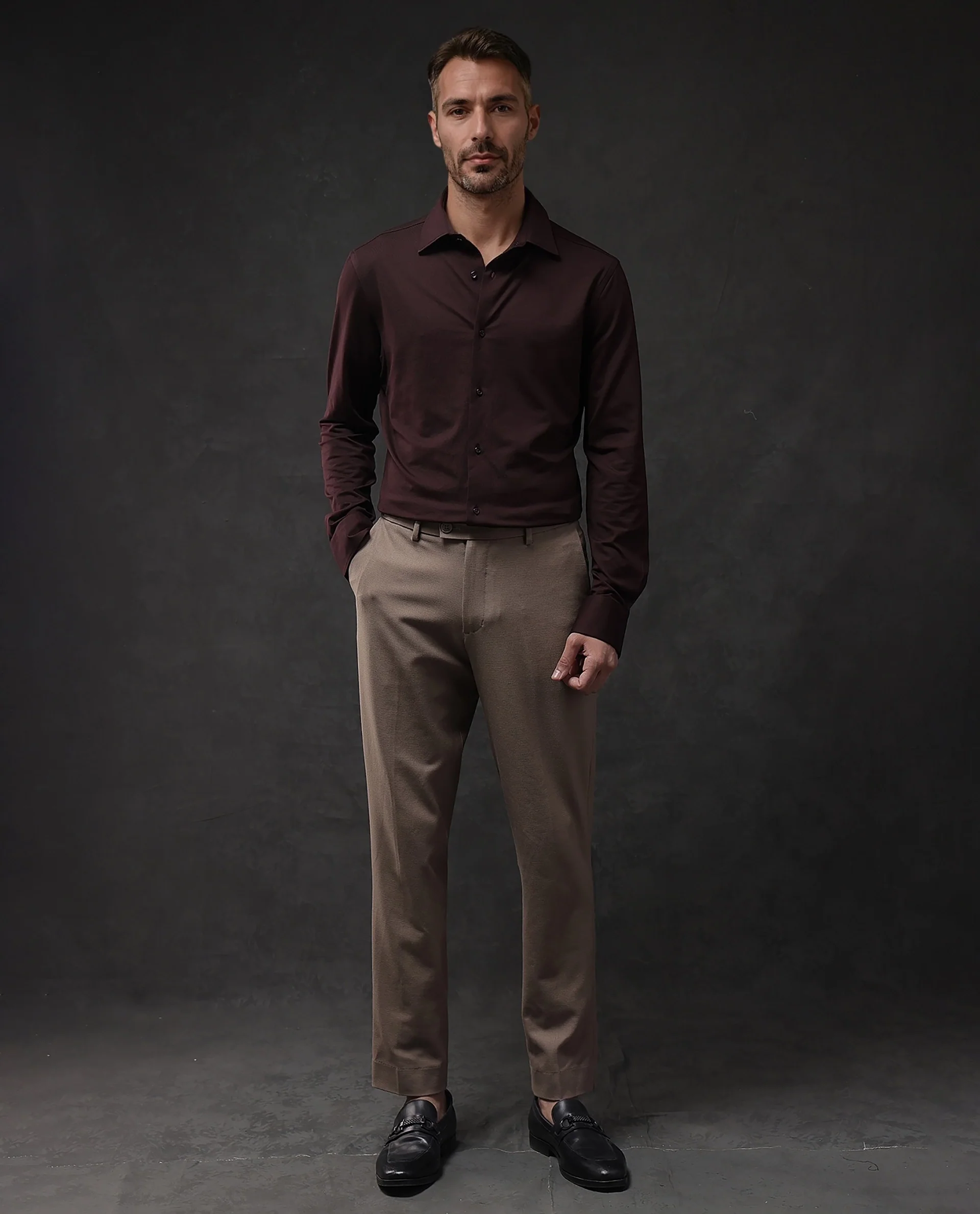 Rare Rabbit Men's Dulce Dark Maroon Cotton Plain Regular Fit Full Sleeve Collared Shirt - Image 3