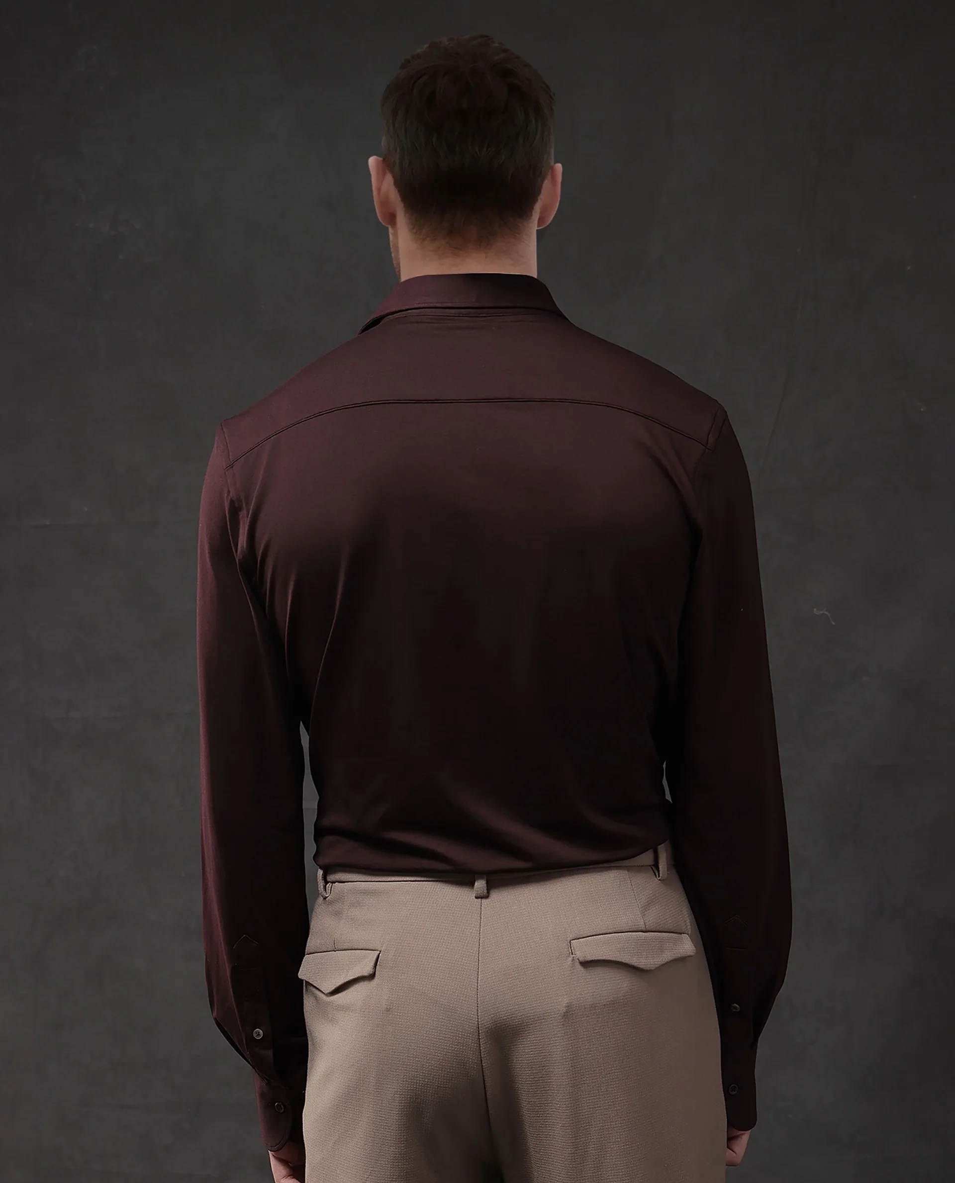 Rare Rabbit Men's Dulce Dark Maroon Cotton Plain Regular Fit Full Sleeve Collared Shirt - Image 4
