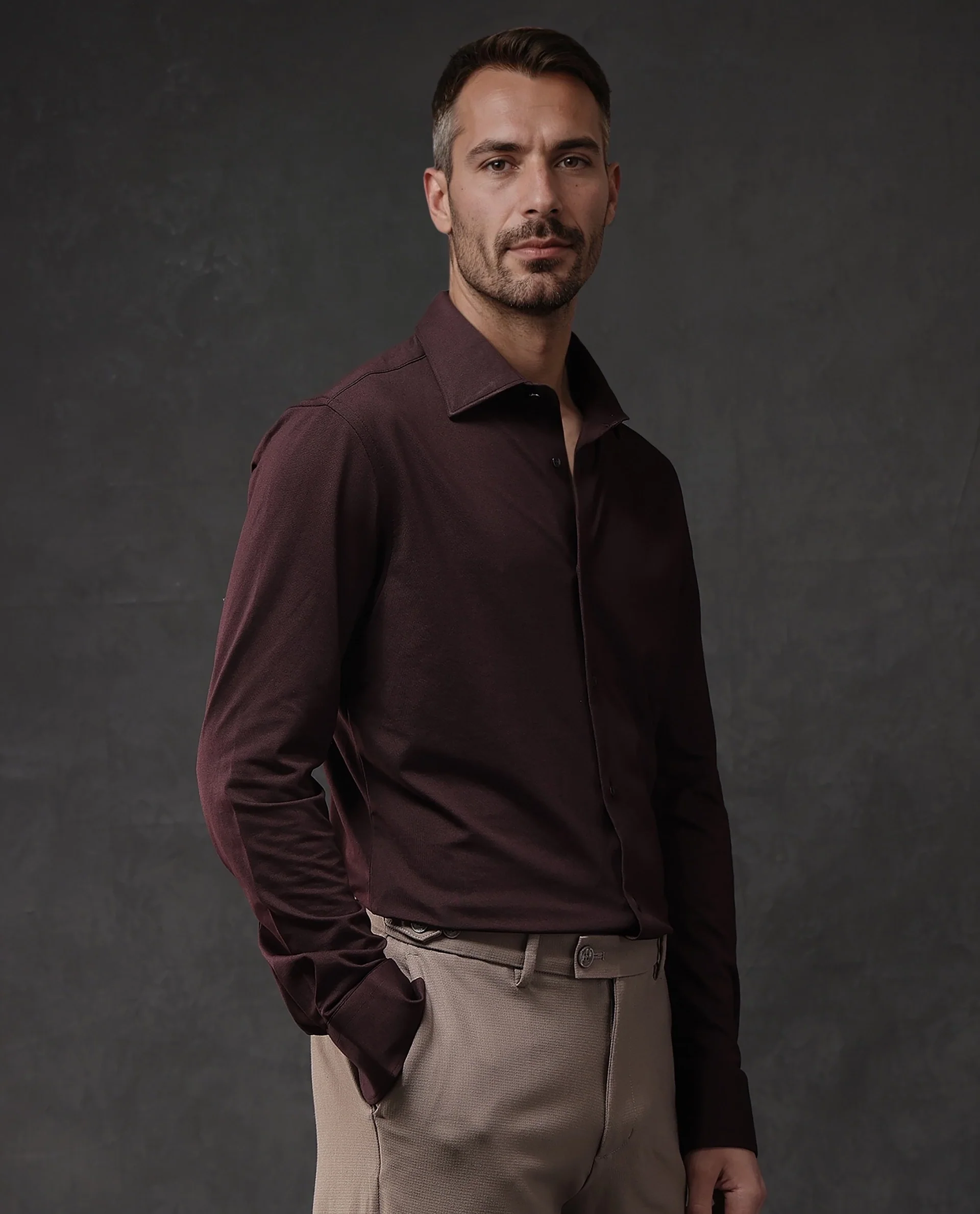 Rare Rabbit Men's Dulce Dark Maroon Cotton Plain Regular Fit Full Sleeve Collared Shirt - Image 7