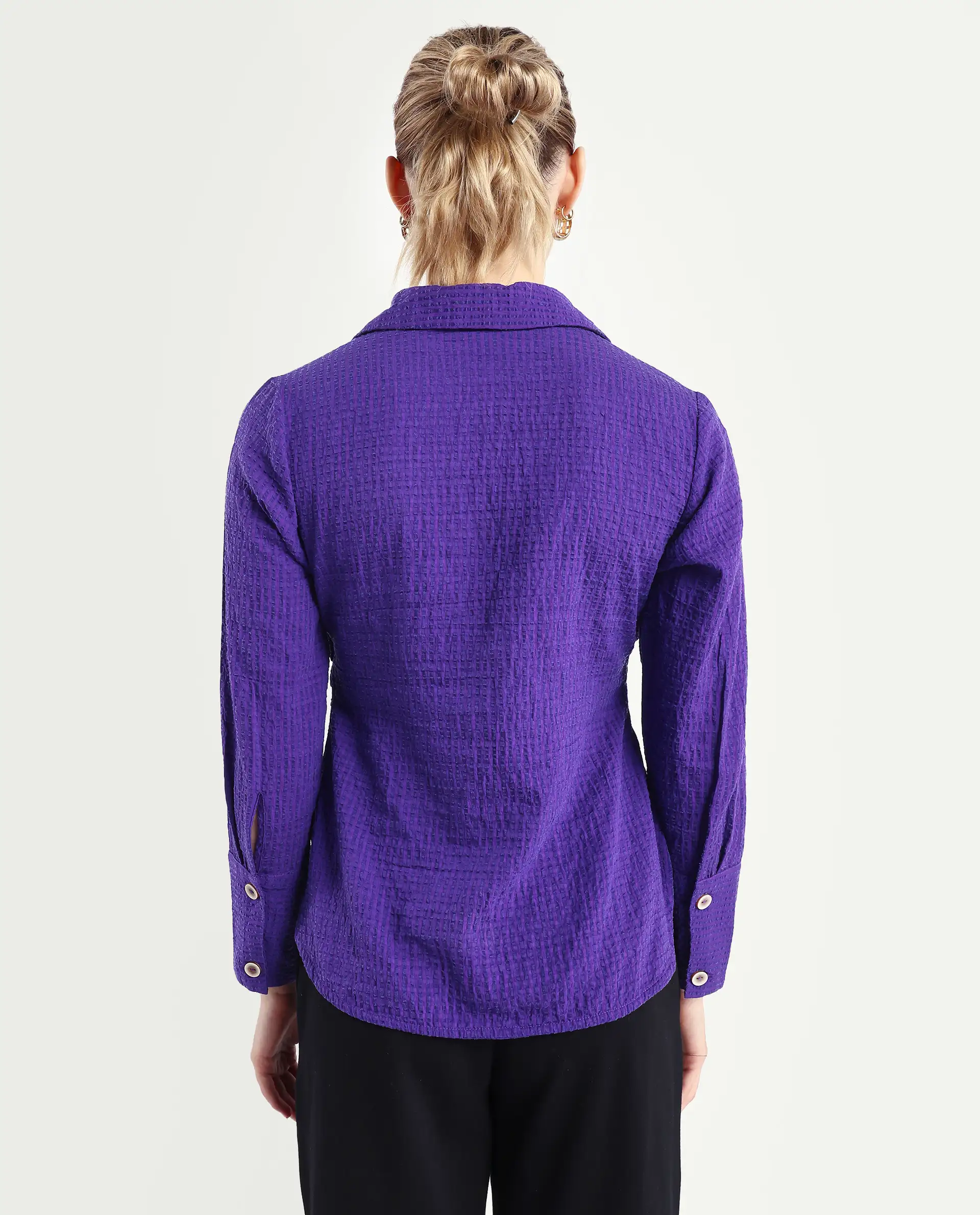 Rareism Women's Duna Purple Polyester Johnny Collar Plain Cuffed Sleeve Regular Fit Top - Image 8