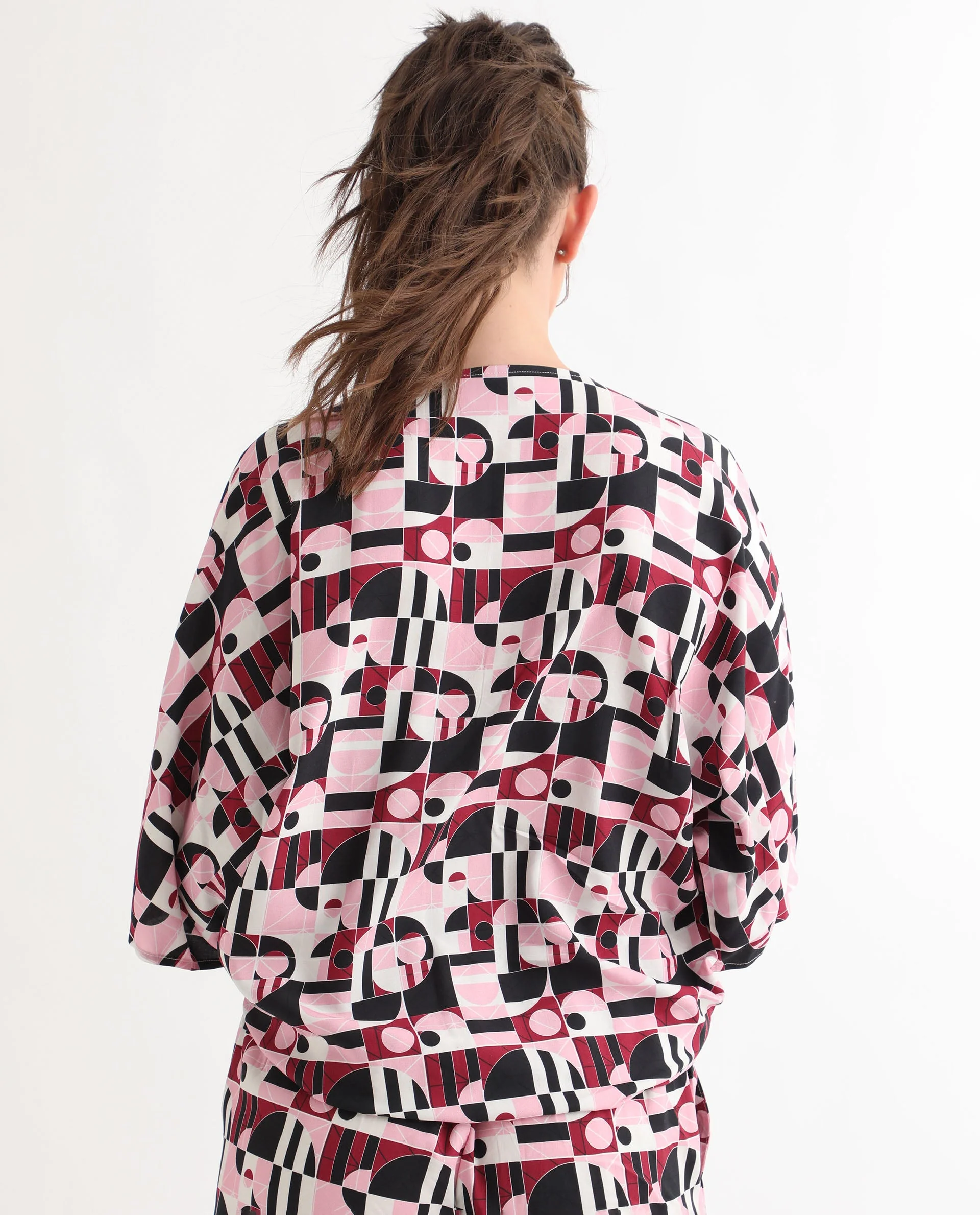 Rareism Women's Duncan Multi Viscose V-Neck Geometric Print Extended Sleeves Regular Fit Top - Image 11