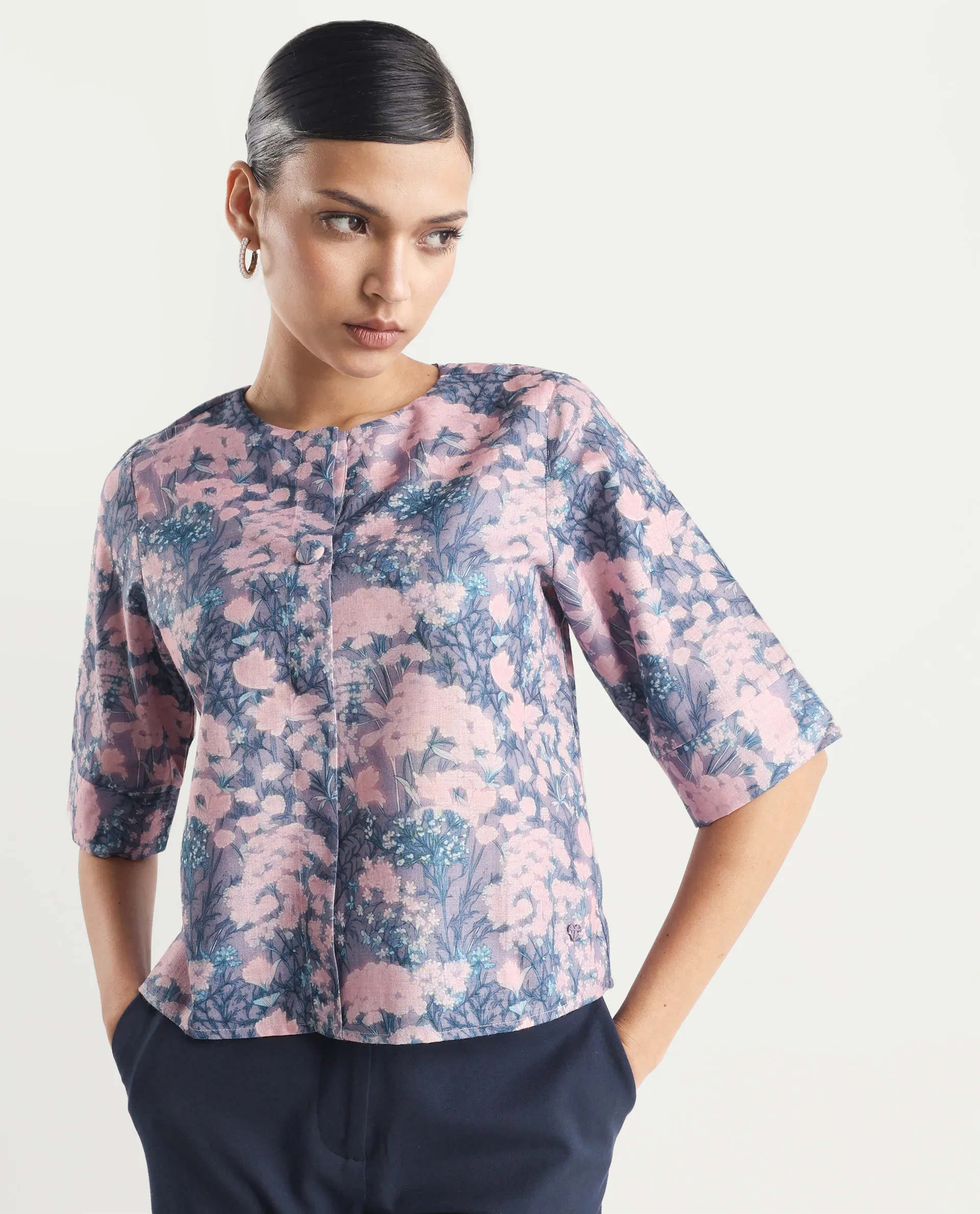 Rareism Women's Duncano Multi Polyester Crew Neck Floral Print Regular Fit Top