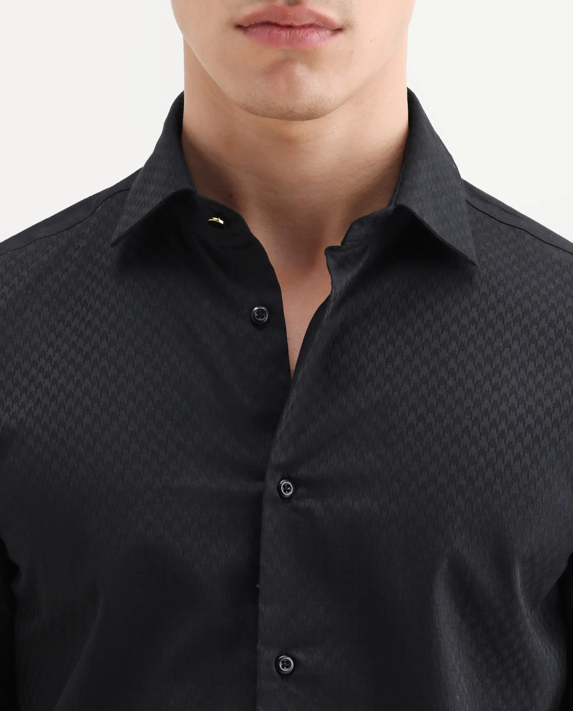 Rare Rabbit Men's Dunde Black Cotton Full Sleeve Spread Collar Regular Fit Jacquard Shirt - Image 3