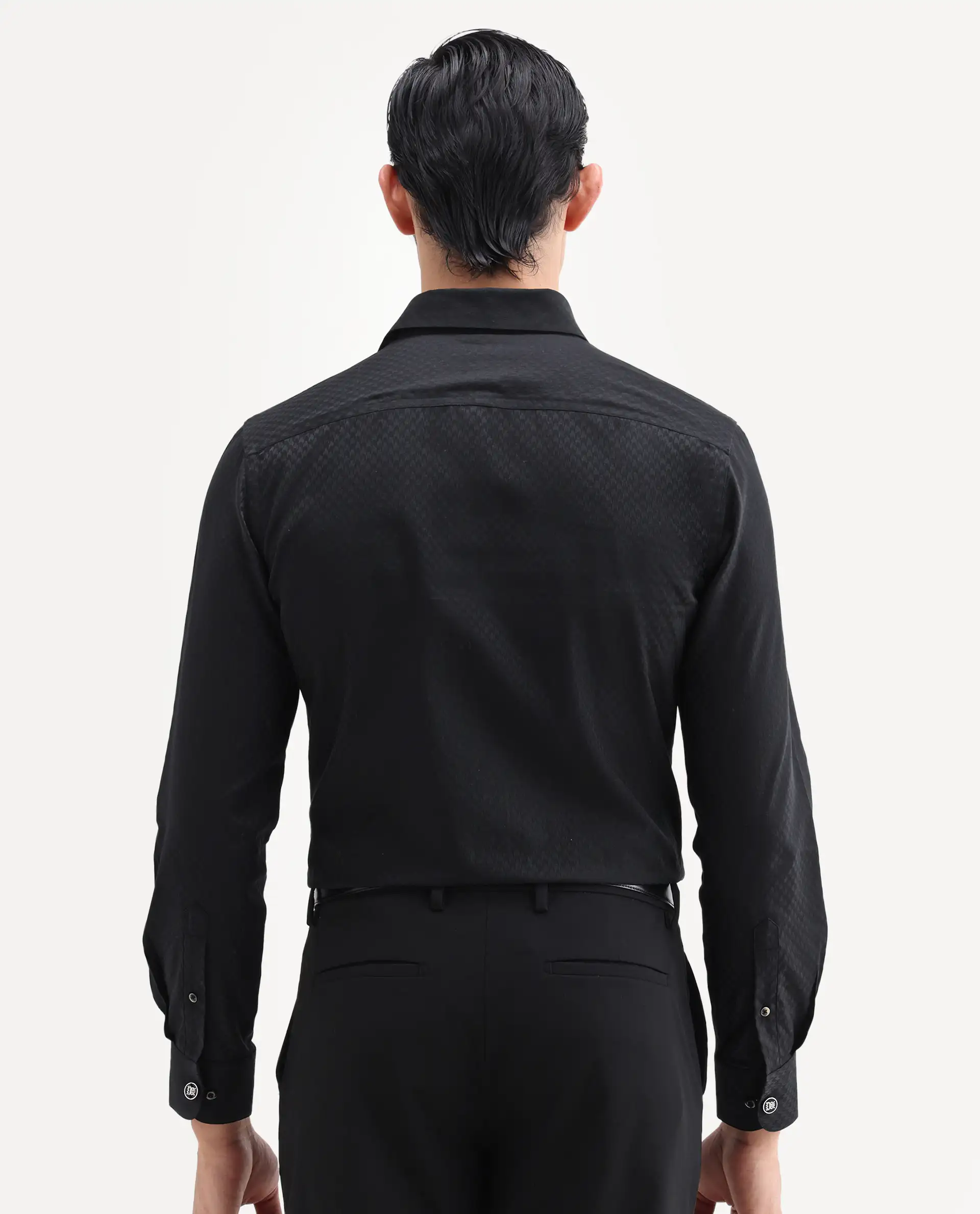 Rare Rabbit Men's Dunde Black Cotton Full Sleeve Spread Collar Regular Fit Jacquard Shirt - Image 8