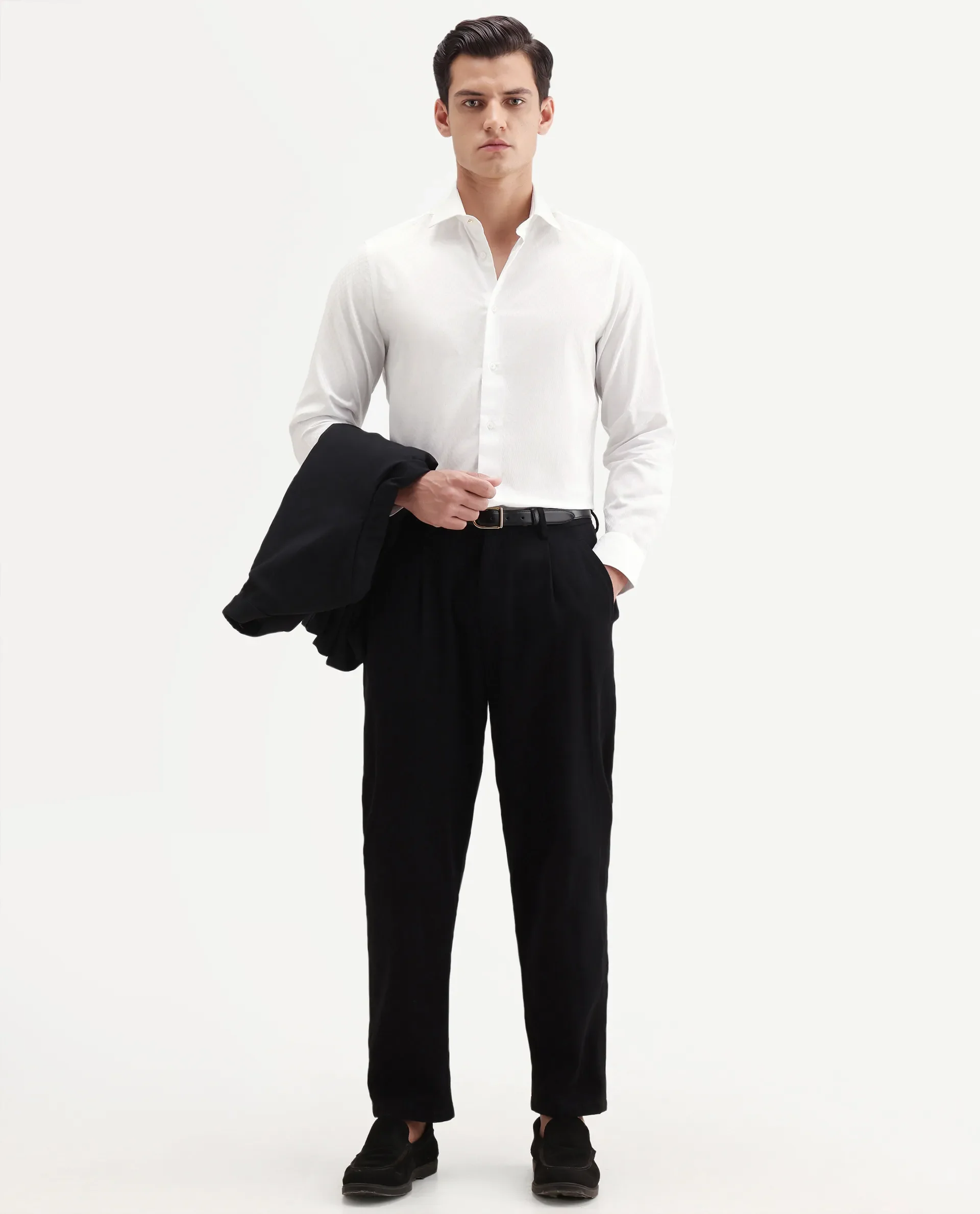Rare Rabbit Men's Dunde White Cotton Full Sleeve Spread Collar Regular Fit Plain Shirt - Image 2