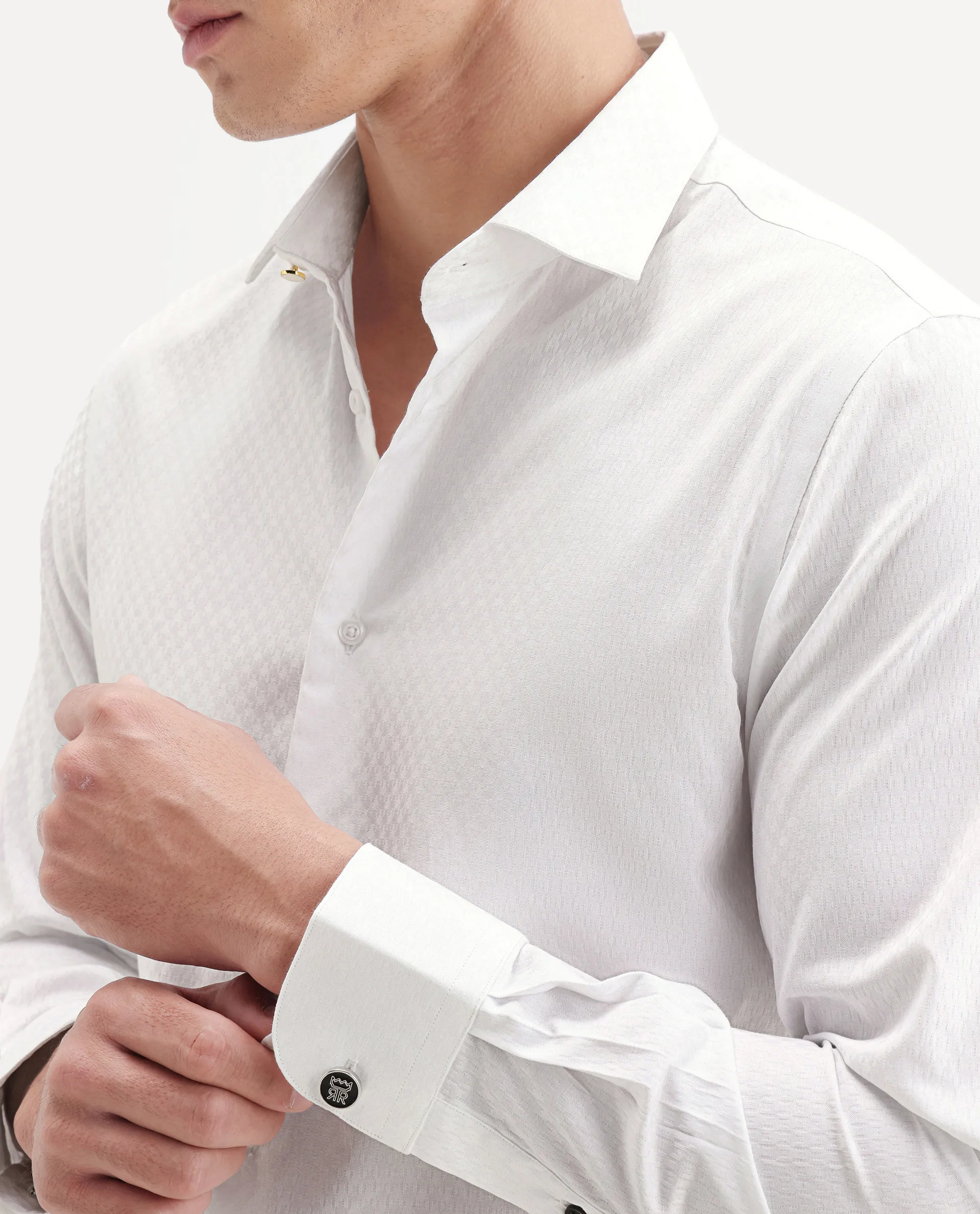 Rare Rabbit Men's Dunde White Cotton Full Sleeve Spread Collar Regular Fit Plain Shirt - Image 3