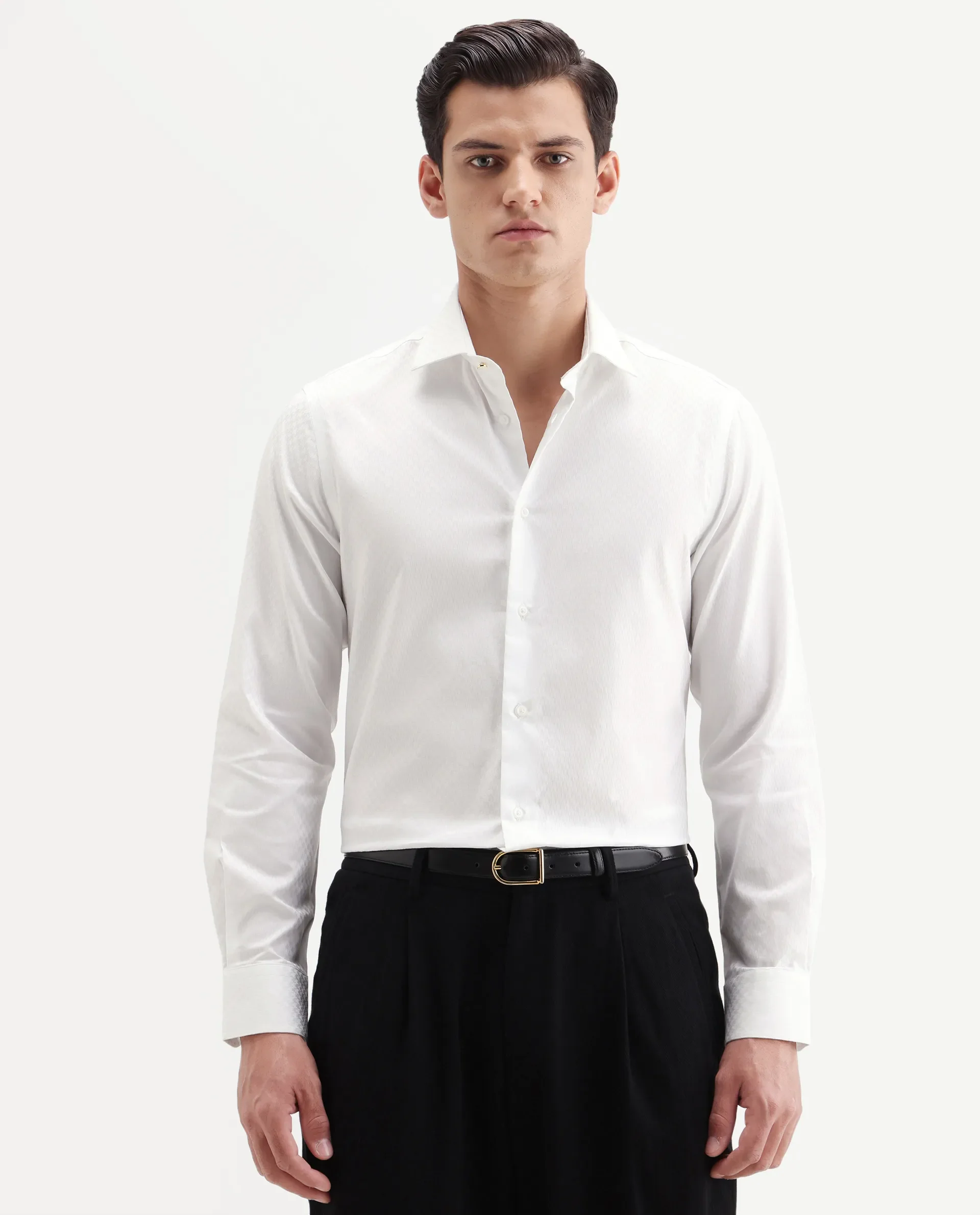 Rare Rabbit Men's Dunde White Cotton Full Sleeve Spread Collar Regular Fit Plain Shirt - Image 4