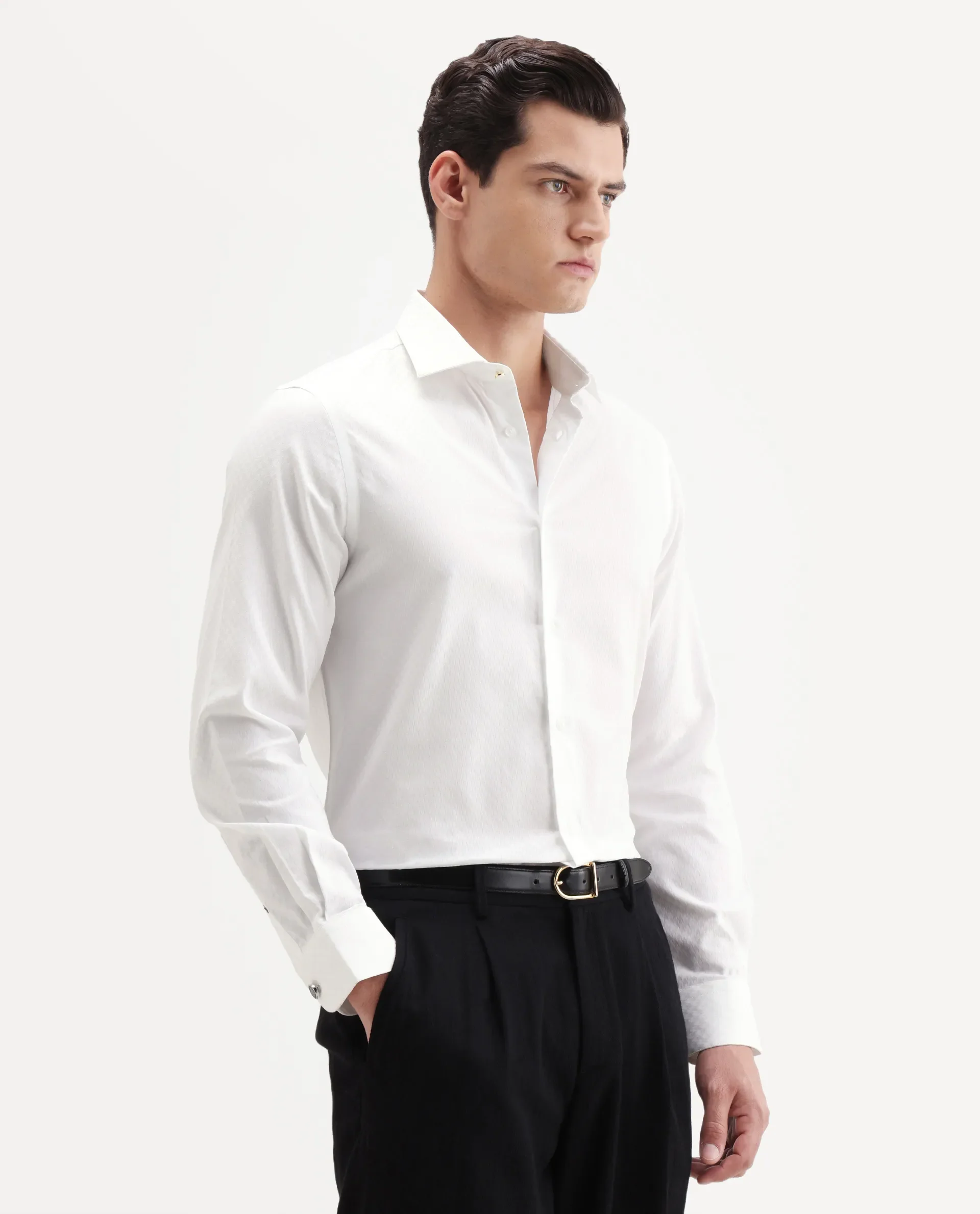 Rare Rabbit Men's Dunde White Cotton Full Sleeve Spread Collar Regular Fit Plain Shirt - Image 6