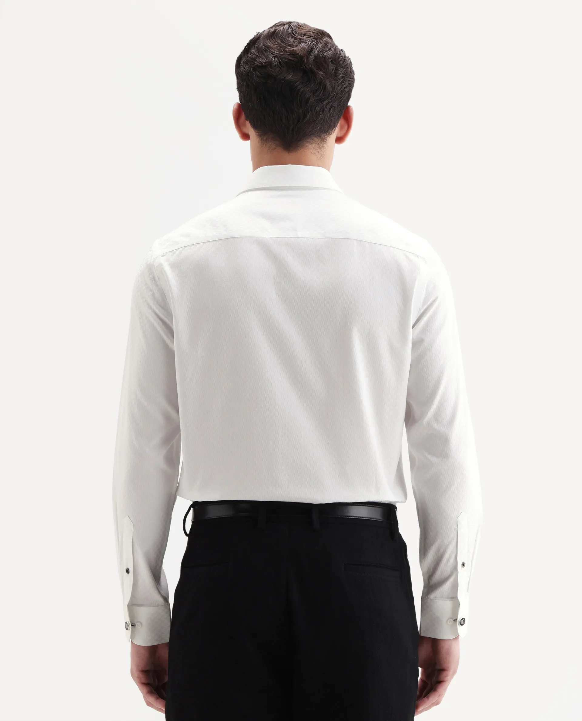 Rare Rabbit Men's Dunde White Cotton Full Sleeve Spread Collar Regular Fit Plain Shirt - Image 7