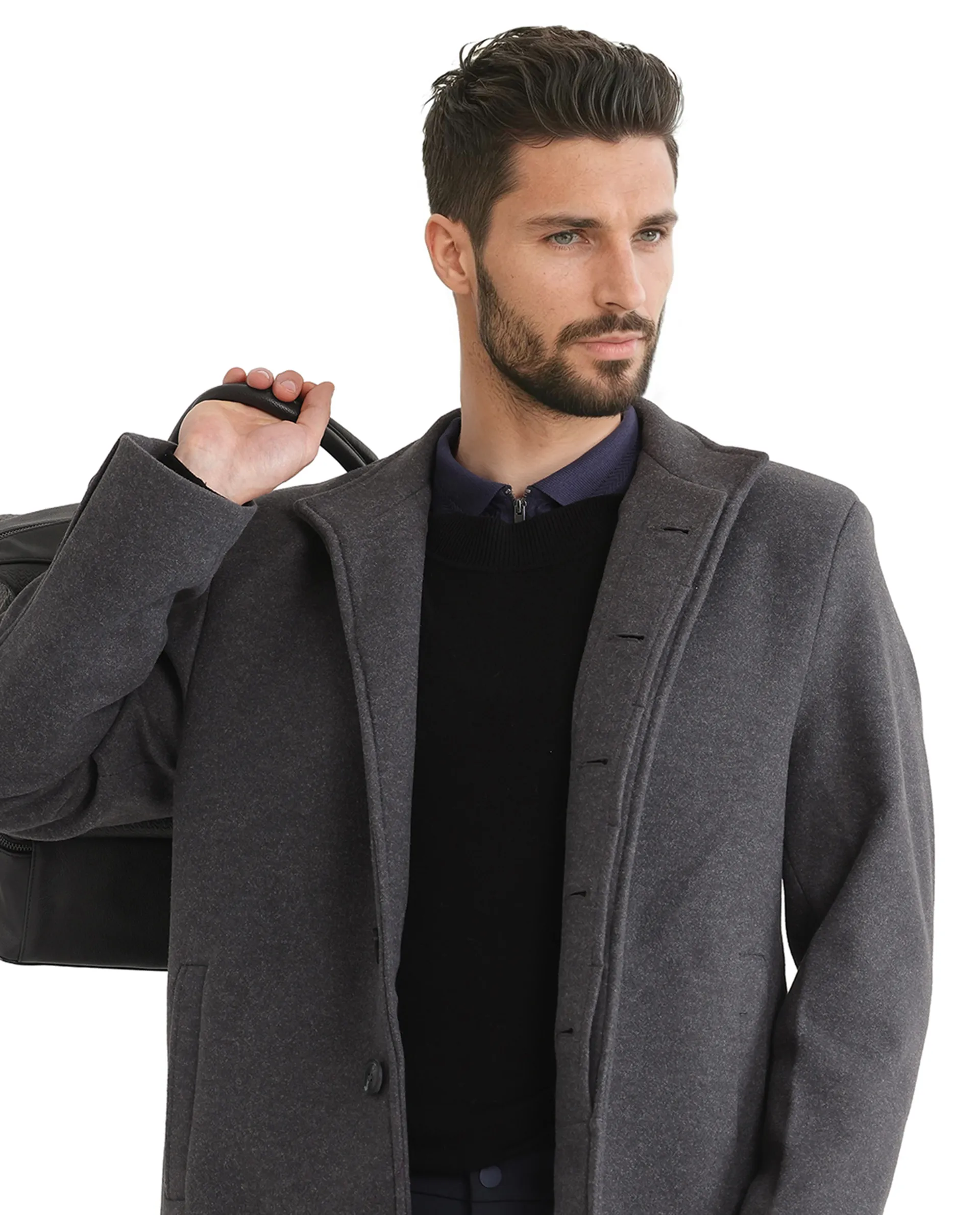 Rare Rabbit Men's Dune-2 Grey Polyester Plain Relaxed Fit Full Sleeve High Neck Coat - Image 5
