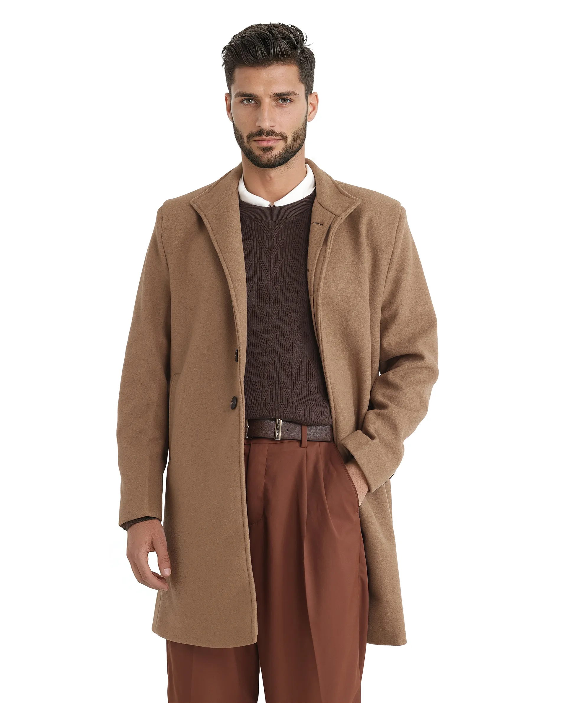 Rare Rabbit Men's Dune-2 Mustard Polyester Plain Relaxed Fit Full Sleeve High Neck Coat - Image 4